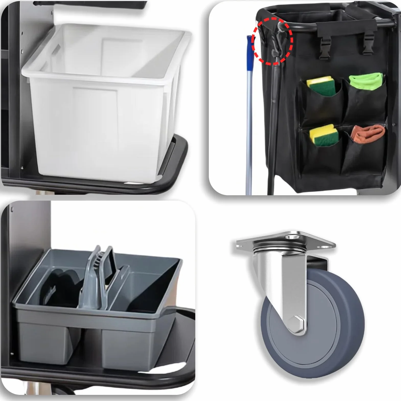 Carro Limpieza Comercial,Carro De Limpieza Hotelero,Limpieza con Bolsa De Gran Capacidad Y Ruedas,para Habitaciones, Restaurante, Limpieza Profesional,Negro,55×18×44in