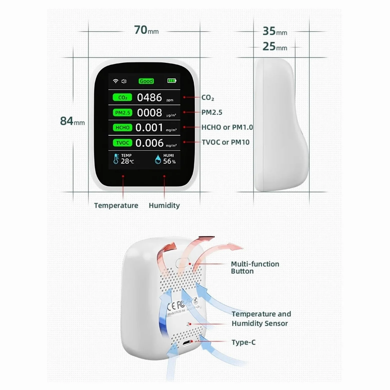Medidor de Calidad del Aire 8 en 1 Tuy PM1.0 PM2.5 PM10 CO2 TVOC HCHO probador de Temperatura y Humedad Detector de dióxido de Carbono
