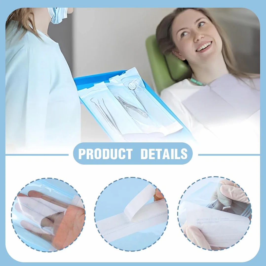 Bolsas de Esterilización Autoadhesivas 200 Piezas para Herramientas Dentales, Tatuajes, Manicura