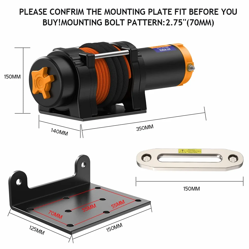Anbull Cabrestante Eléctrico 12V 4500 LBS/2045 Kg, Cuerda sintética 5.5mm*15m, IP67 Impermeable, Cuerda de Nailon, con Control Remoto Inalámbrico *2 (20m), Compatible para ATV UTV