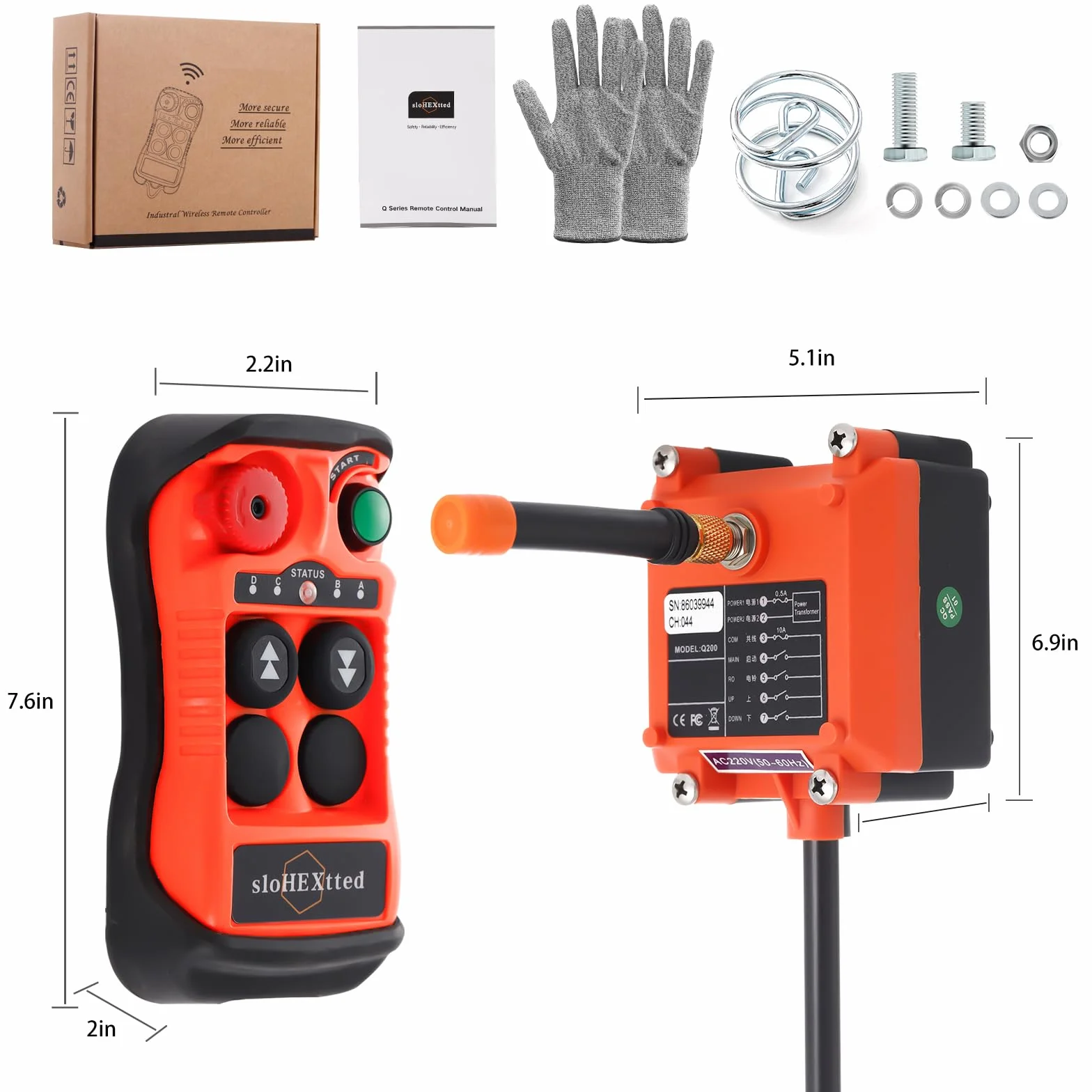 Control remoto industrial inalámbrico de 10 botones para grúa y polipasto eléctrico 28-465V | Mando radio para polipasto eléctrico de cadena y puente grúa, emisor y receptor con botón de parada de emergencia.