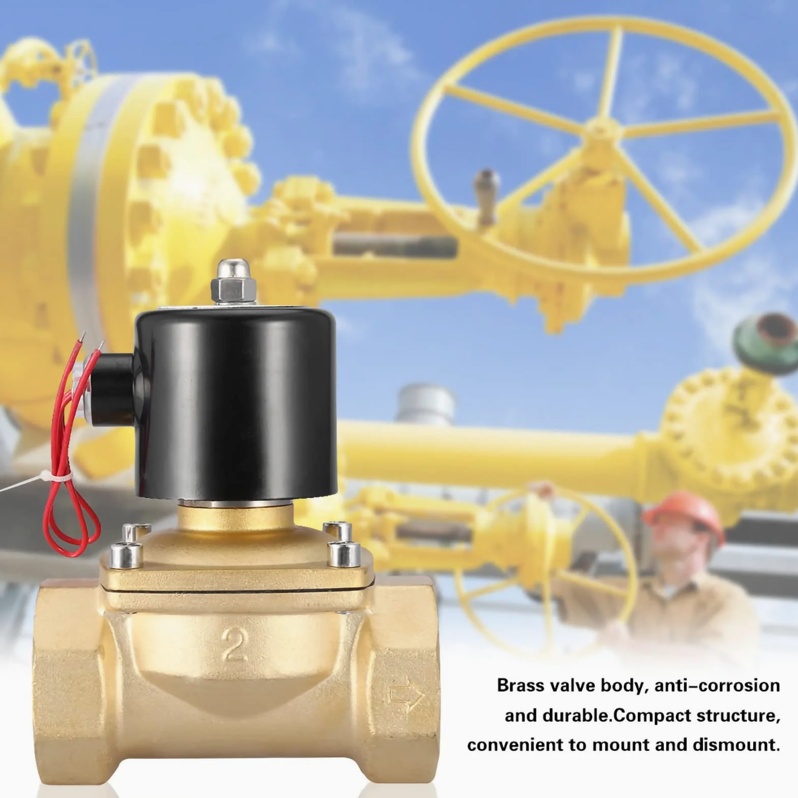 Eujgoov Válvula Solenoide NC Válvula Eléctrica de Latón de 2 Pulgadas de 2 Pulgadas Normalmente Cerrado 220 VAC para Gas de Aire de Agua