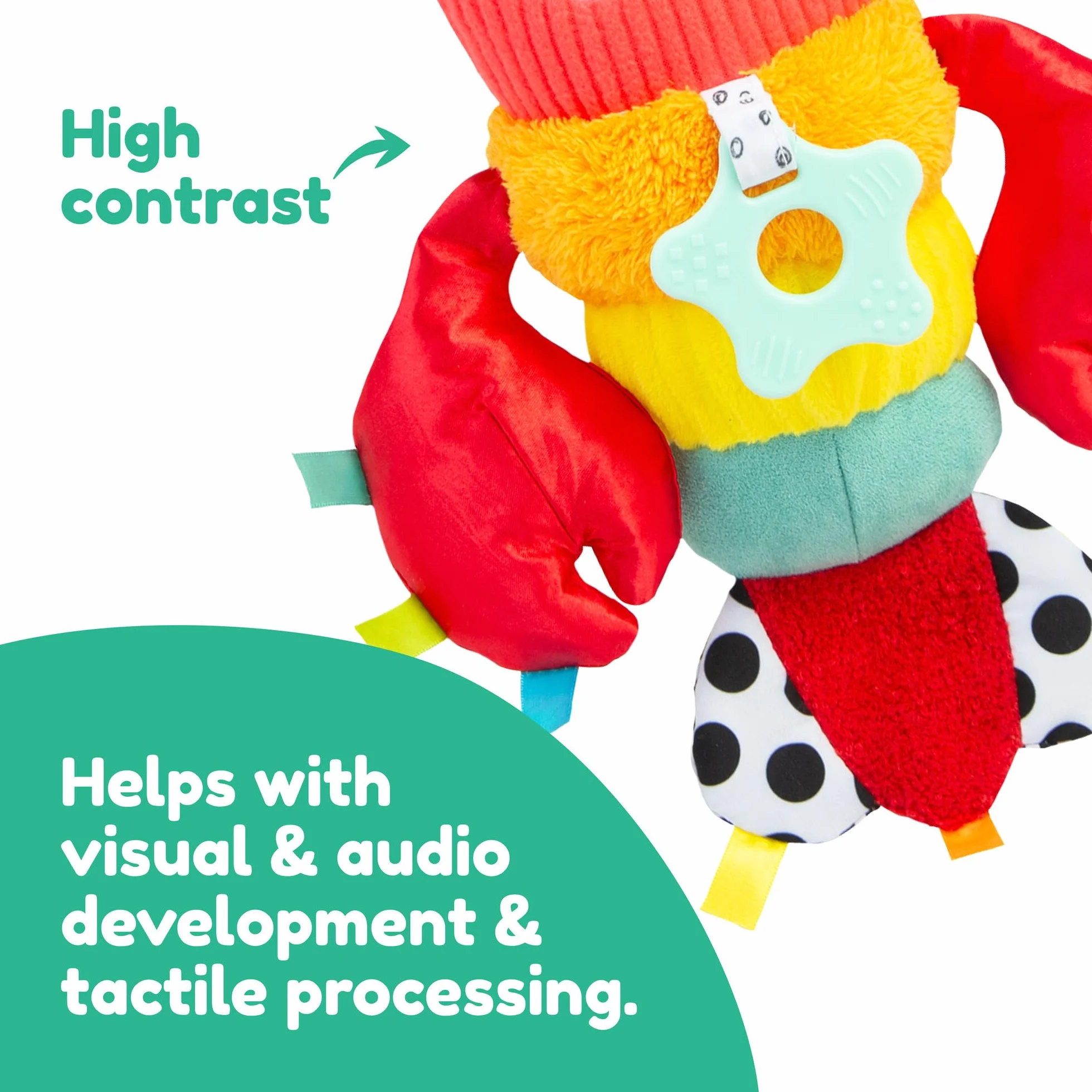LAMAZE Liam Der Hummer Clip & Go, Juguete Sensorial de Clip, Langosta Texturizada con Mordedor y Campana