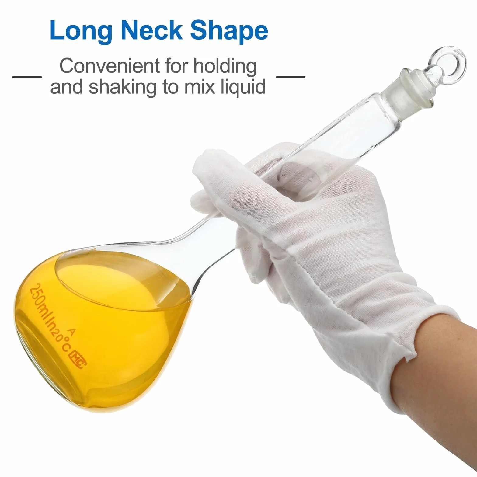 Set de Matraces Aforados de Vidrio Borosilicato 3.3, 50ml 100ml 250ml con Tapón de Vidrio para Laboratorio