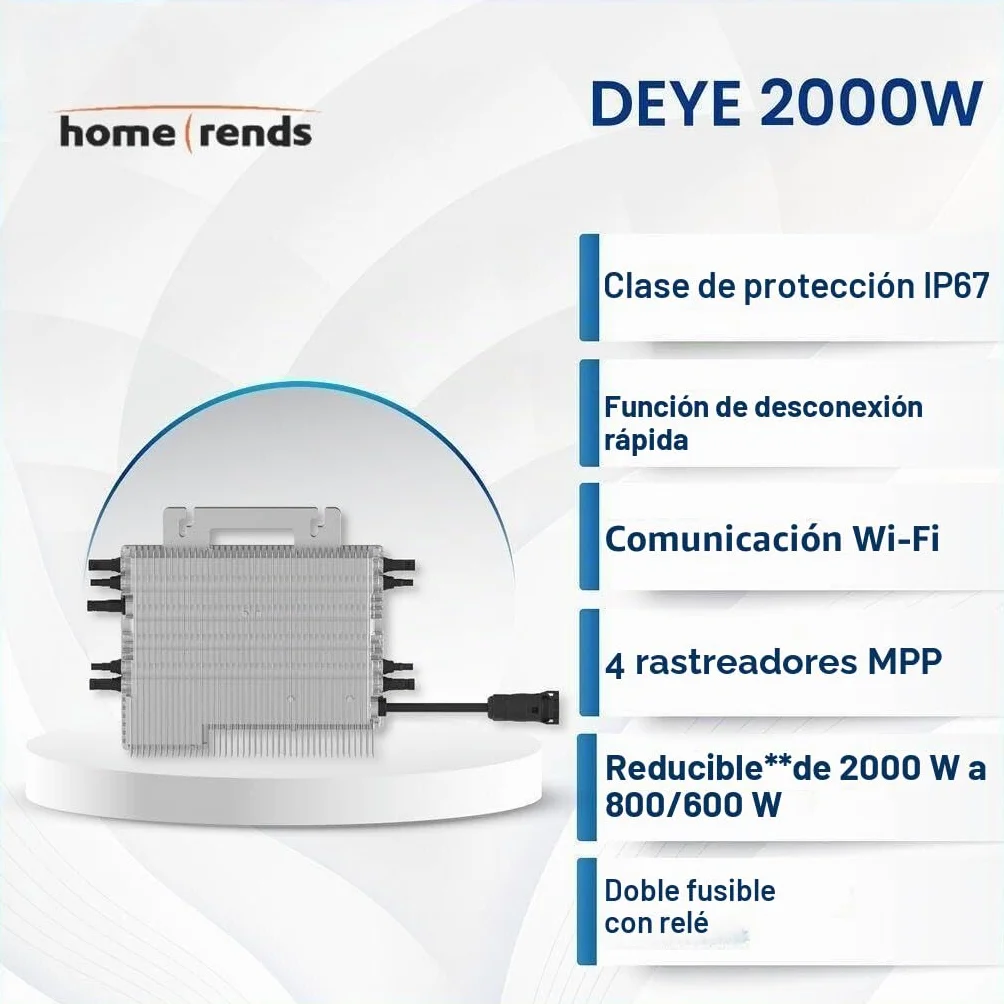 Deye SUN-M200G4-EU-Q0 - Microinversor de corriente (2000 W, 4 MPPT, IP67, compatible con VDE, con Ralais Solar PV con cable Schuko de 5 metros para centrales de balcones