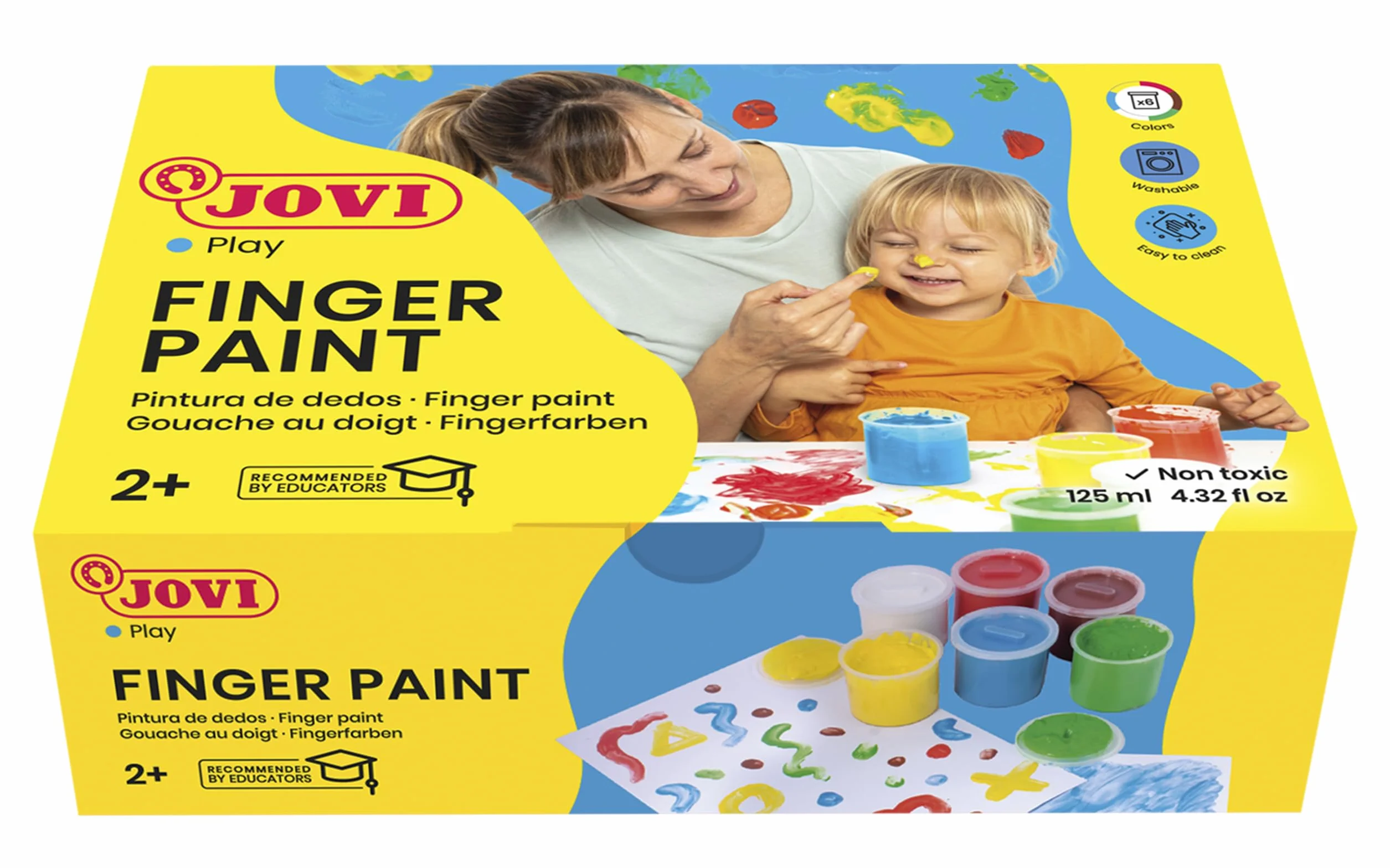 Jovi Pintura de dedos 6 Colores 125 ml sin gluten fácil de limpiar