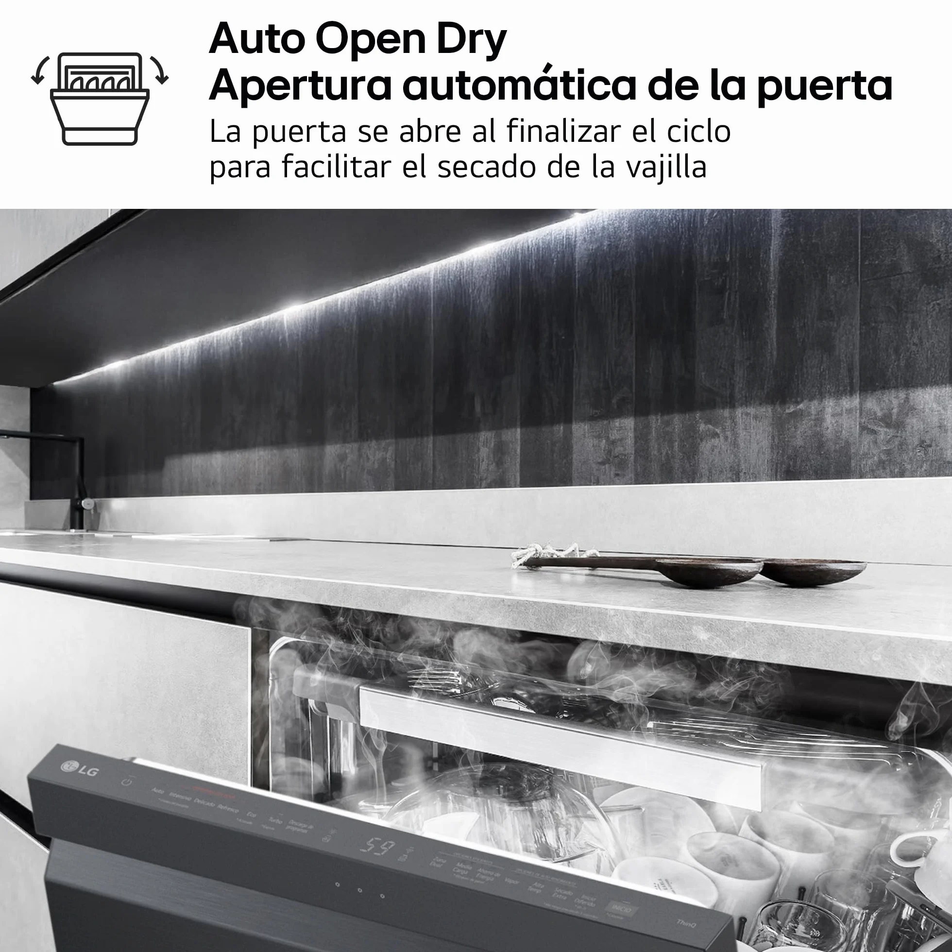 LG Lavavajillas QuadWash Steam DF375HMS 14L Acero Negro Grafito Eficiencia A