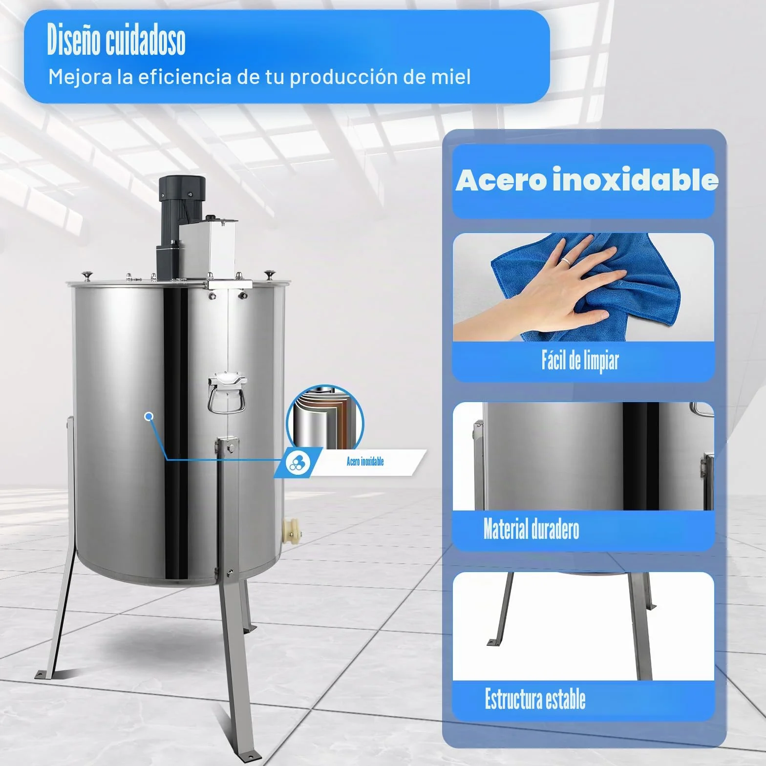 Extractor de miel eléctrico con cubierta de cristal de 4 marcos, panal de miel de acero inoxidable, velocidad ajustable, extractor de miel profesional, para apicultores aficionados, apicultores