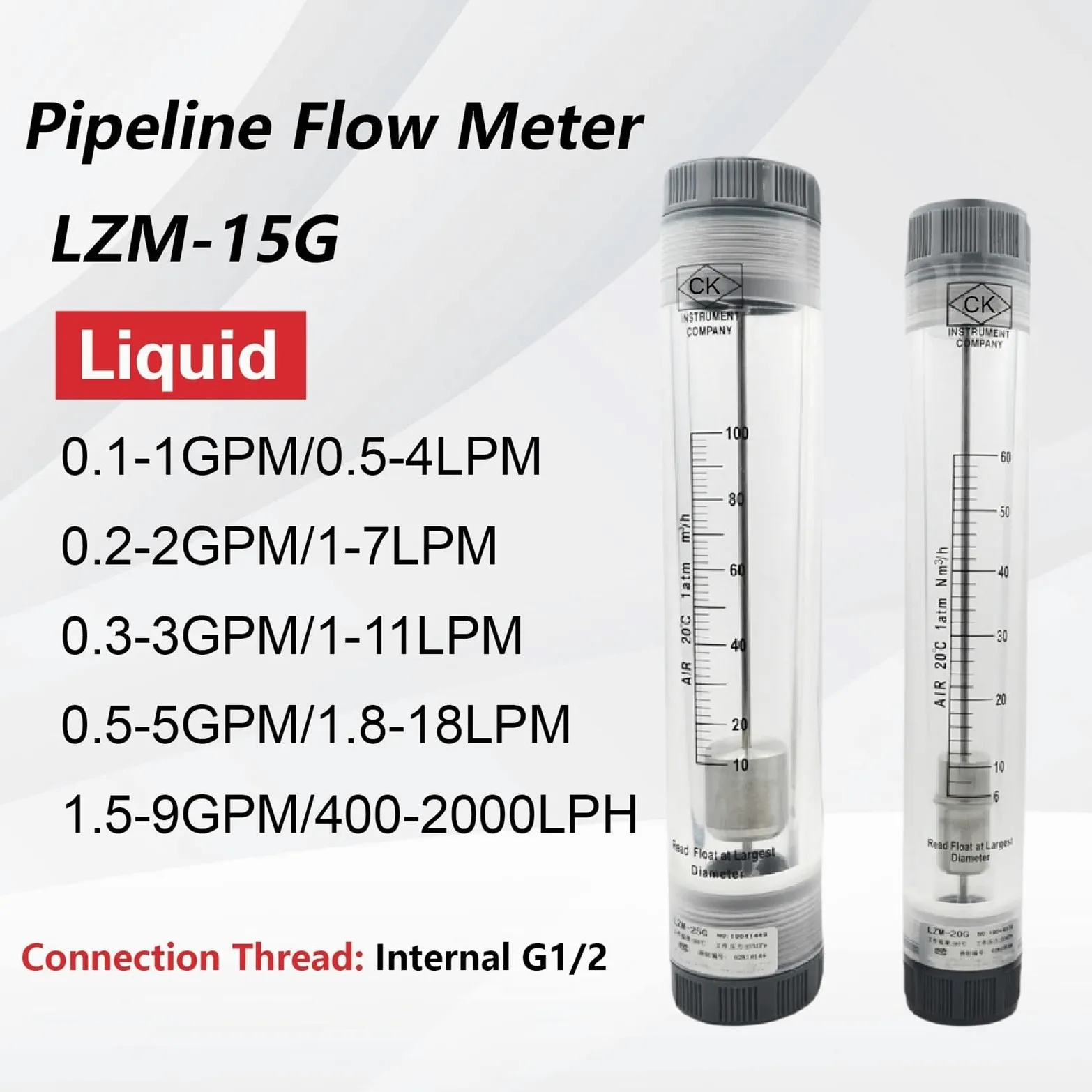 Medidor de flujo de tubería LZM-15G, rotámetro acrílico for agua líquida, flotador vertical, medidor de flujo mecánico industrial.(Contact us)