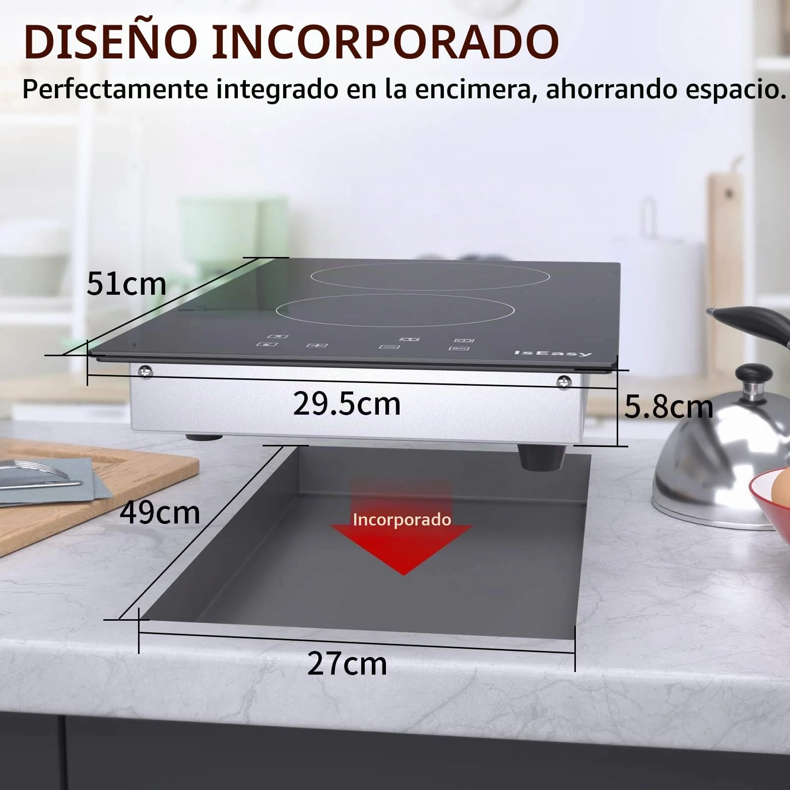 Placa de vitrocerámica IsEasy 3000 W 29,5 cm 2 zonas cocción 9 niveles calor temporizador control táctil