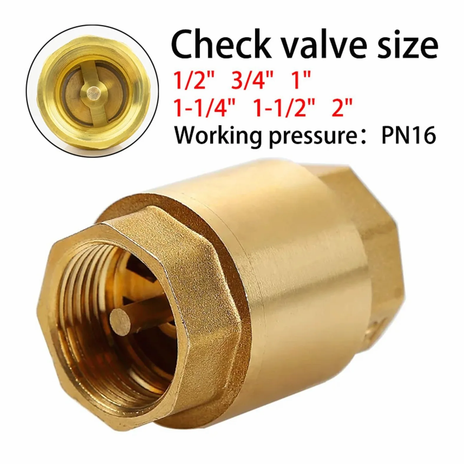 Llave De Paso Agua Válvula de retención de agua antirretroceso engrosada de latón, rosca de tubería, tornillo interior liso, resorte oscilante, válvula de retención vertical(1-1/4")