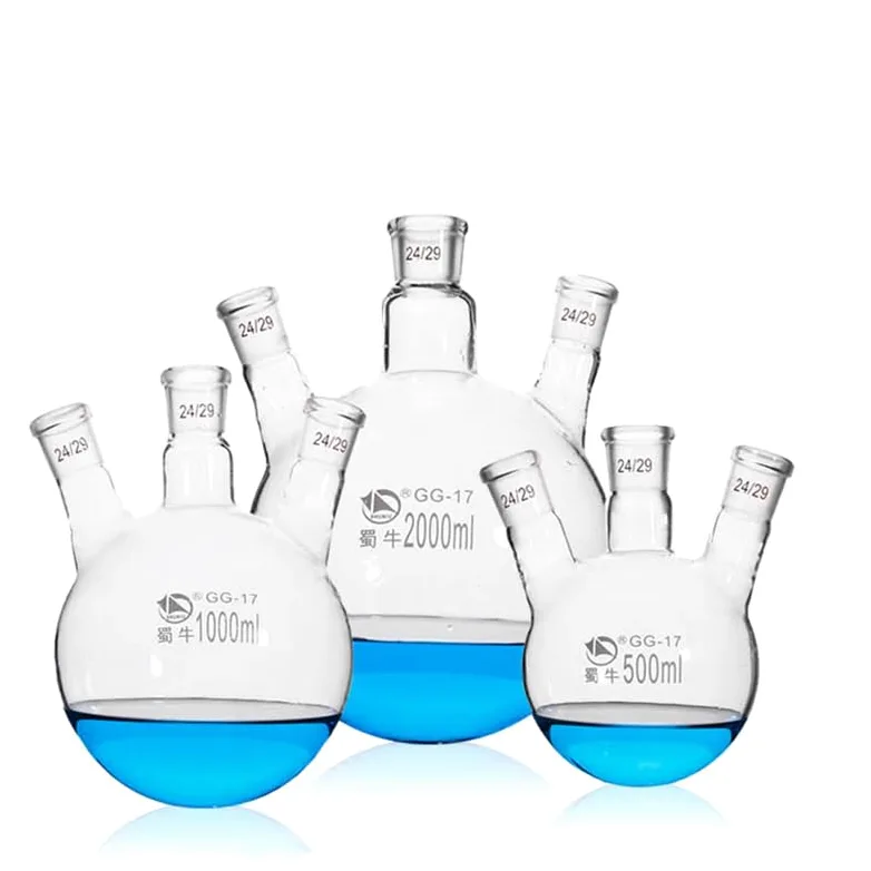 1 Uds Laboratorio 50ml/100ml/250ml/500ml/1000ml/2000ml matraz de Vidrio de destilación de Tres plazas (Boca biselada/Boca Recta) (Size : 500ml 24x19x2)