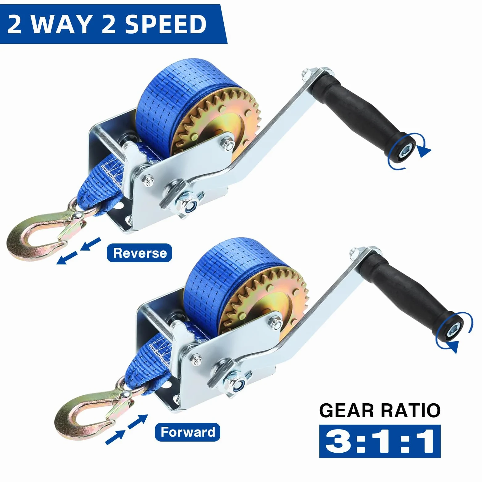 Cabrestante de mano de 272 kg, resistente, correa de poliéster con gancho, para ATV, barco, remolque marino