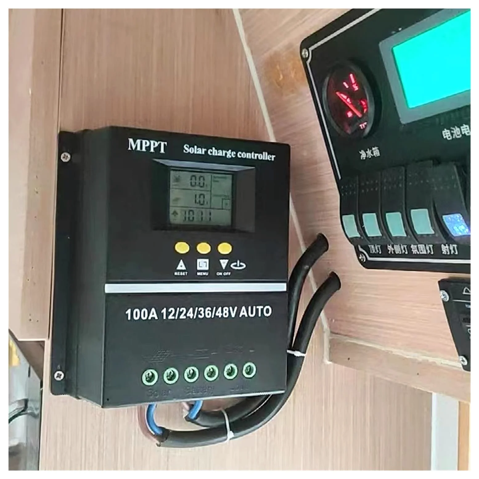 Controlador de carga solar, 100A/80A/60A MPPT/PWM Controlador de carga solar 12V/24V/36V/48V Controlador automático Cargador de batería solar fotovoltaica con LCD &USB doble(80A)