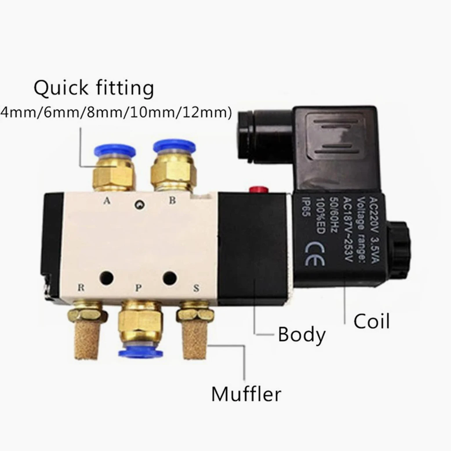 Válvula neumática electroválvula eléctrica 4v410-15, Control Aire-Gas, magnética, 5 vías, 2 Posiciones, 12 V CC, 24 V CA, 110 V CA, 220 V, Voltaje de la Bobina | 10mm Fittings,Motor With Bracket