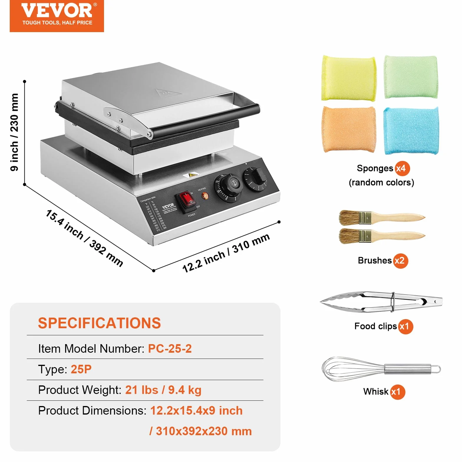 VEVOR Mini Máquina para Hacer Panqueques Holandesa, 43 mm diámetro,1700 W, Acero Inoxidable Antiadherente, Control de Temperatura y Tiempo, para Cocina Casera y Restaurante, 310 x 392 x 230 mm, 25P
