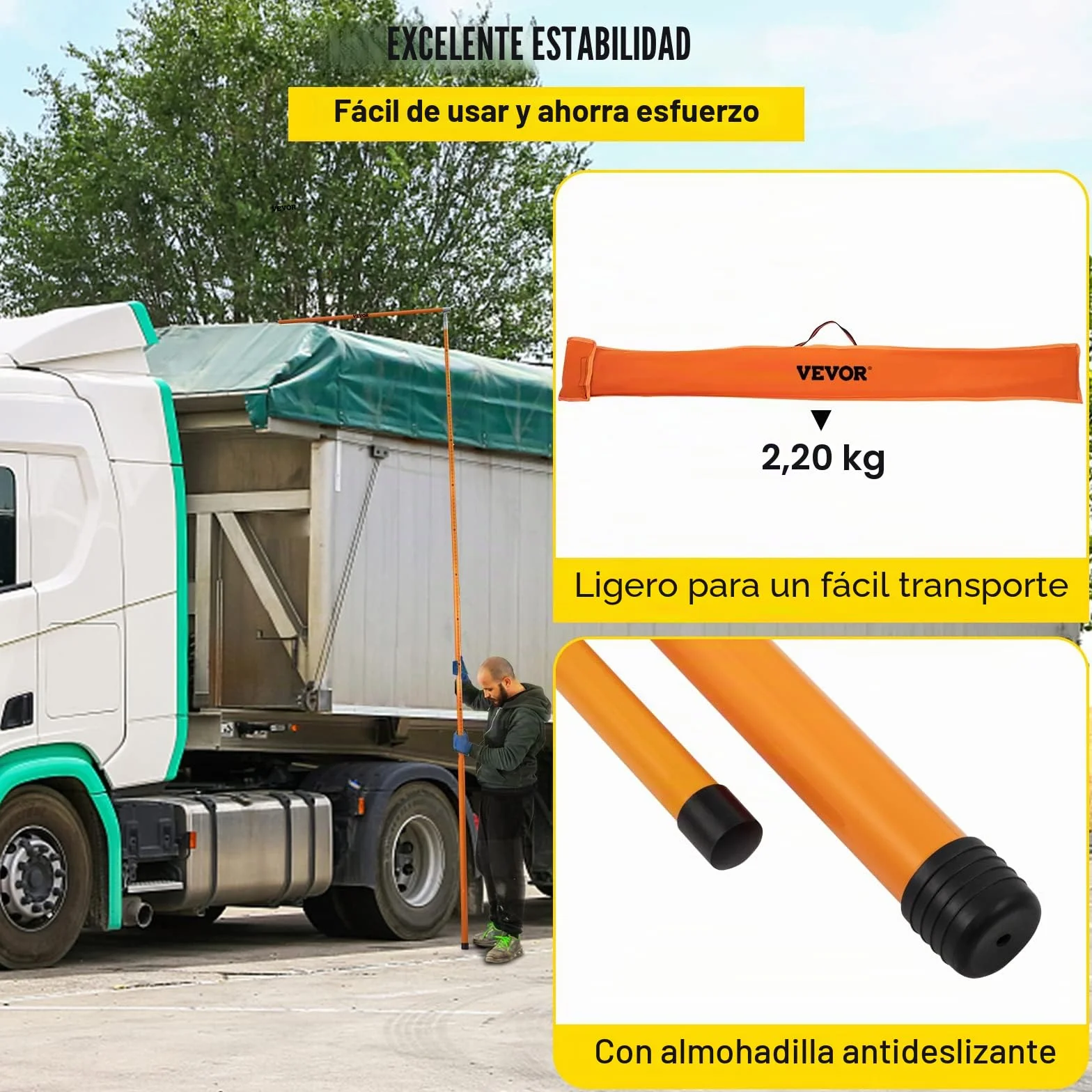 VEVOR Varilla telescópica para medir altura rango de varilla medidora de altura de carga 140-457 cm fibra de vidrio con poste ajustable no conductora con bolsa de transporte para transporte en camión