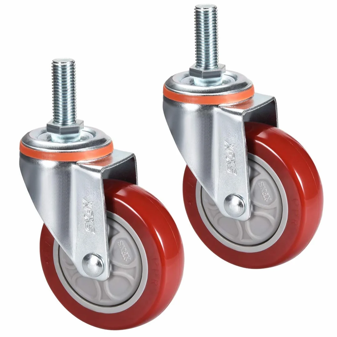 Ruedas giratorias Rueda giratoria PU Rueda de 4 pulgadas de diámetro M16 x 40 mm Varilla roscada Capacidad de 286 libras, 2 piezas