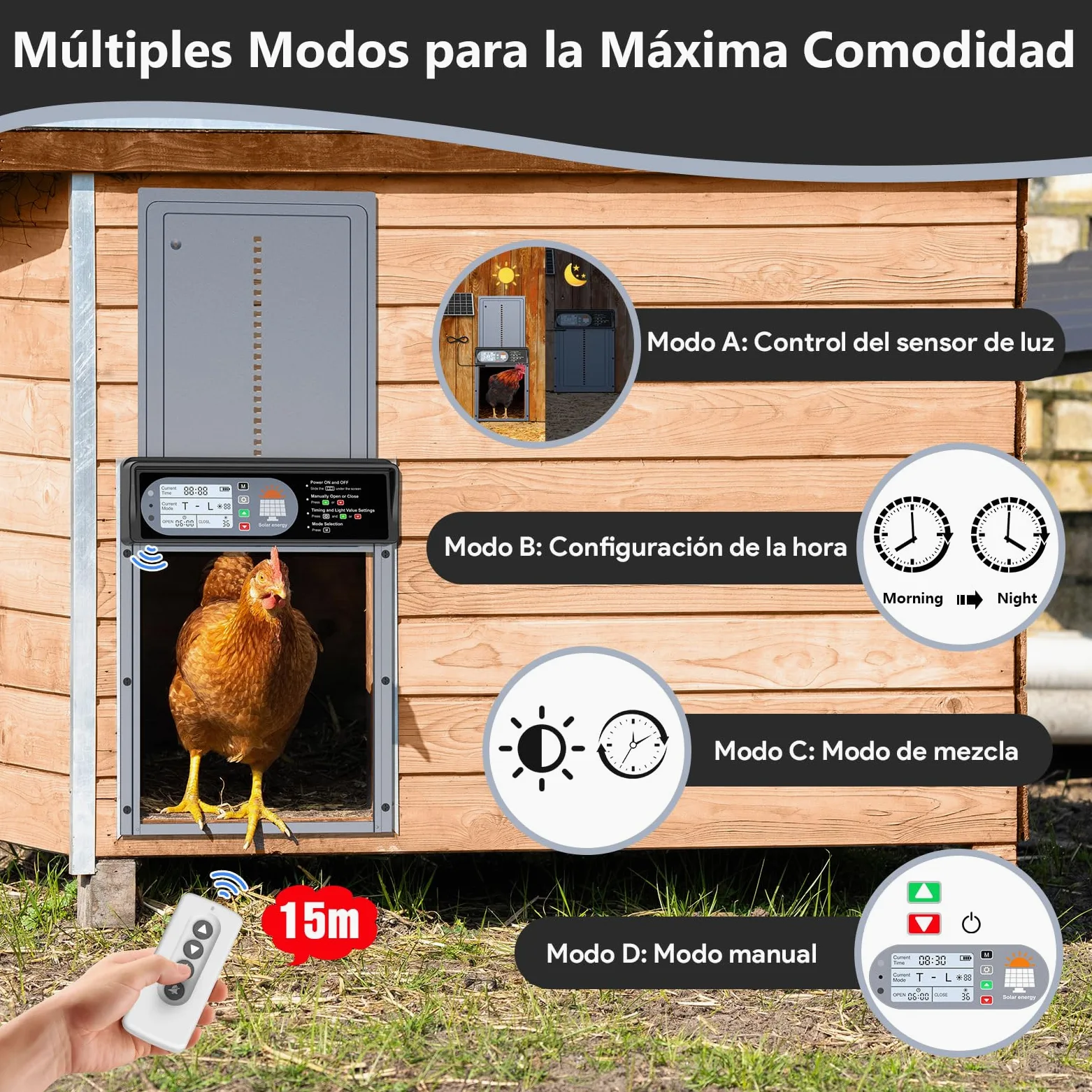 CHAMUTY Puerta Automática de Gallinero con Pantalla, Control Remoto, Aluminio, Resistente a Condiciones Climáticas Extremas
