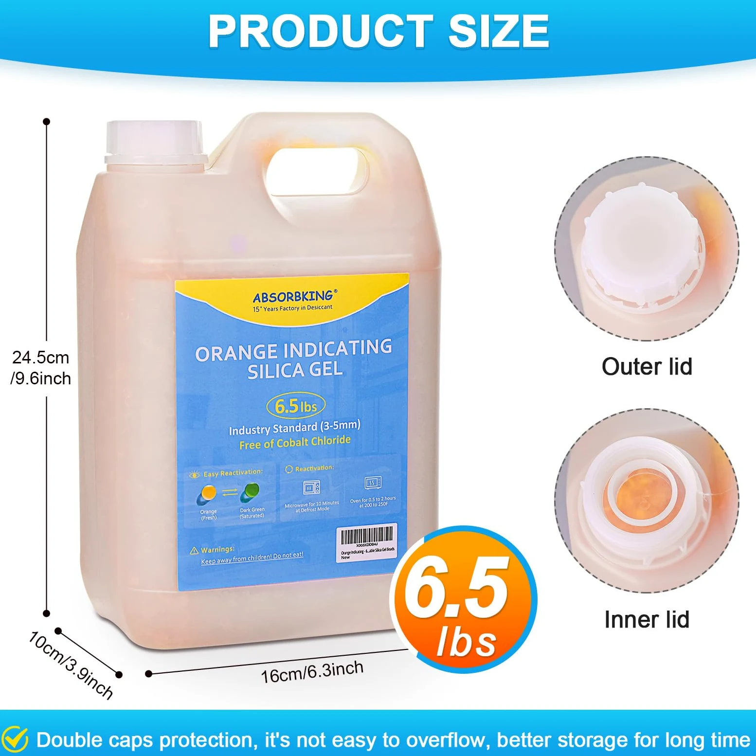 Absorbking Desecante – Cuentas desecantes de 6.5 libras con estándar de la industria de 3 a 5 mm, gel de sílice indicador naranja premium, cuentas de gel de sílice recargables utilizadas para