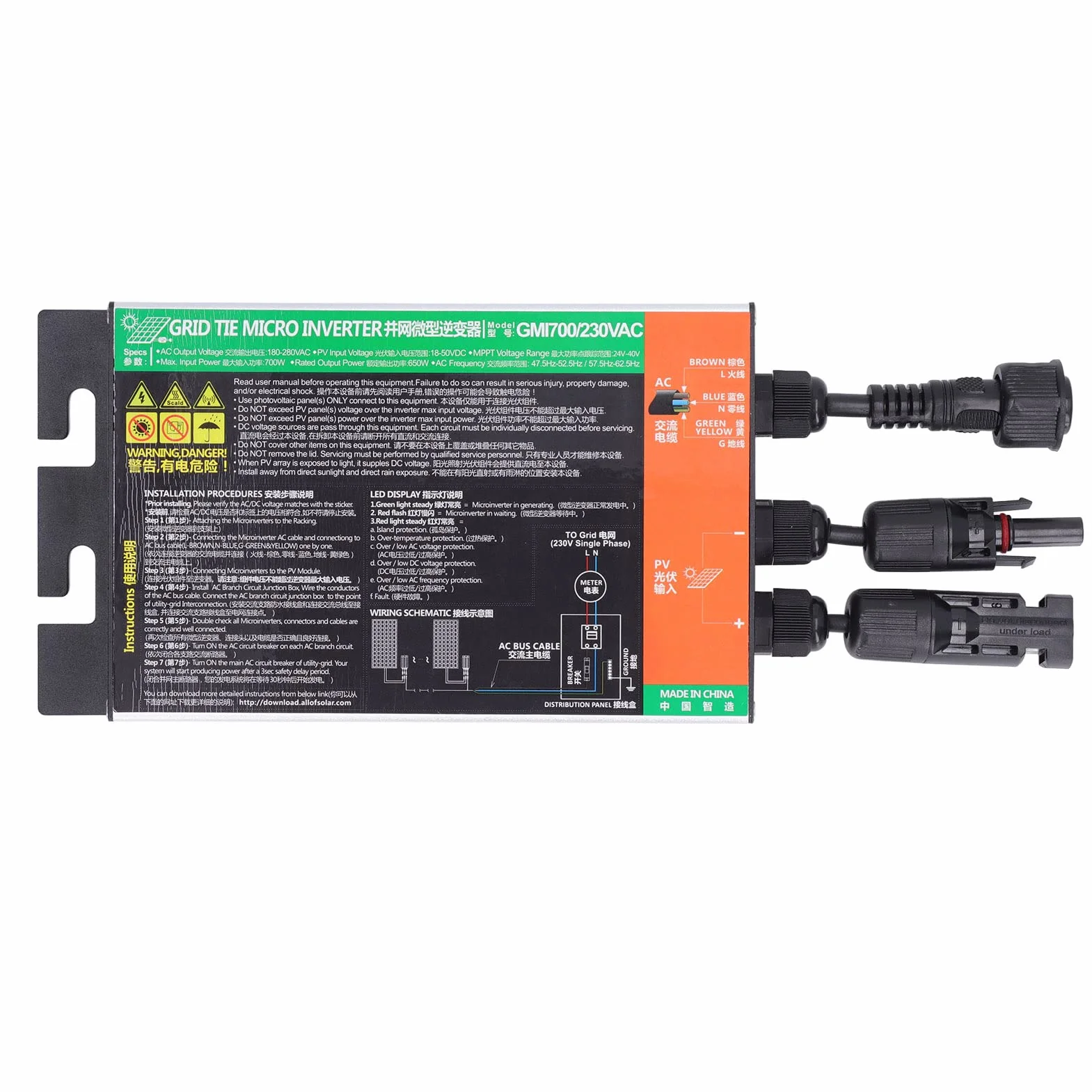 Microinversor Solar, 700W 230V Microinversor Solar MPPT Inversor Conectado a Red Inversor de Conexión a Red de Onda Sinusoidal Pura