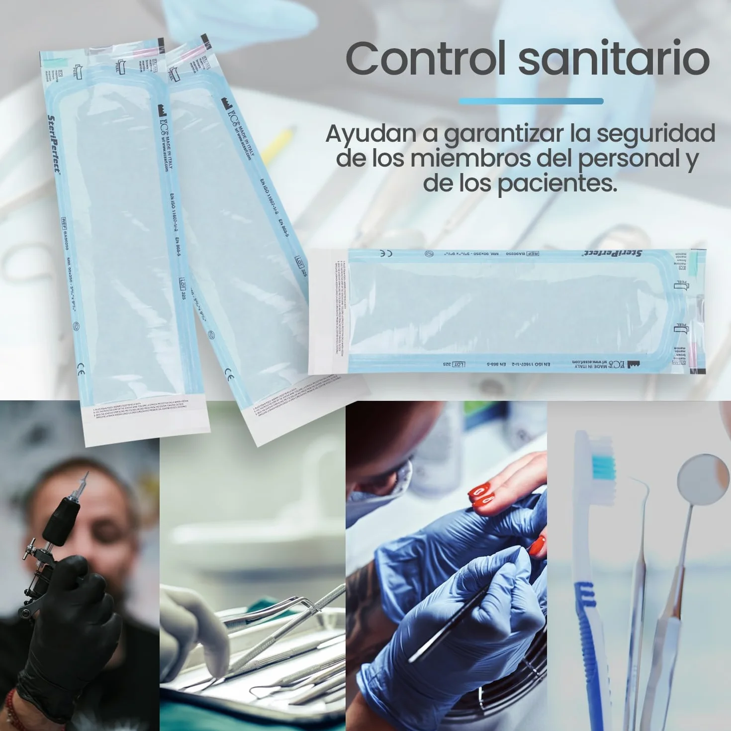 Bolsas de esterilizacion autoadhesivas 90x250mm PACK 200 para autoclave vapor dental manicura papel medico