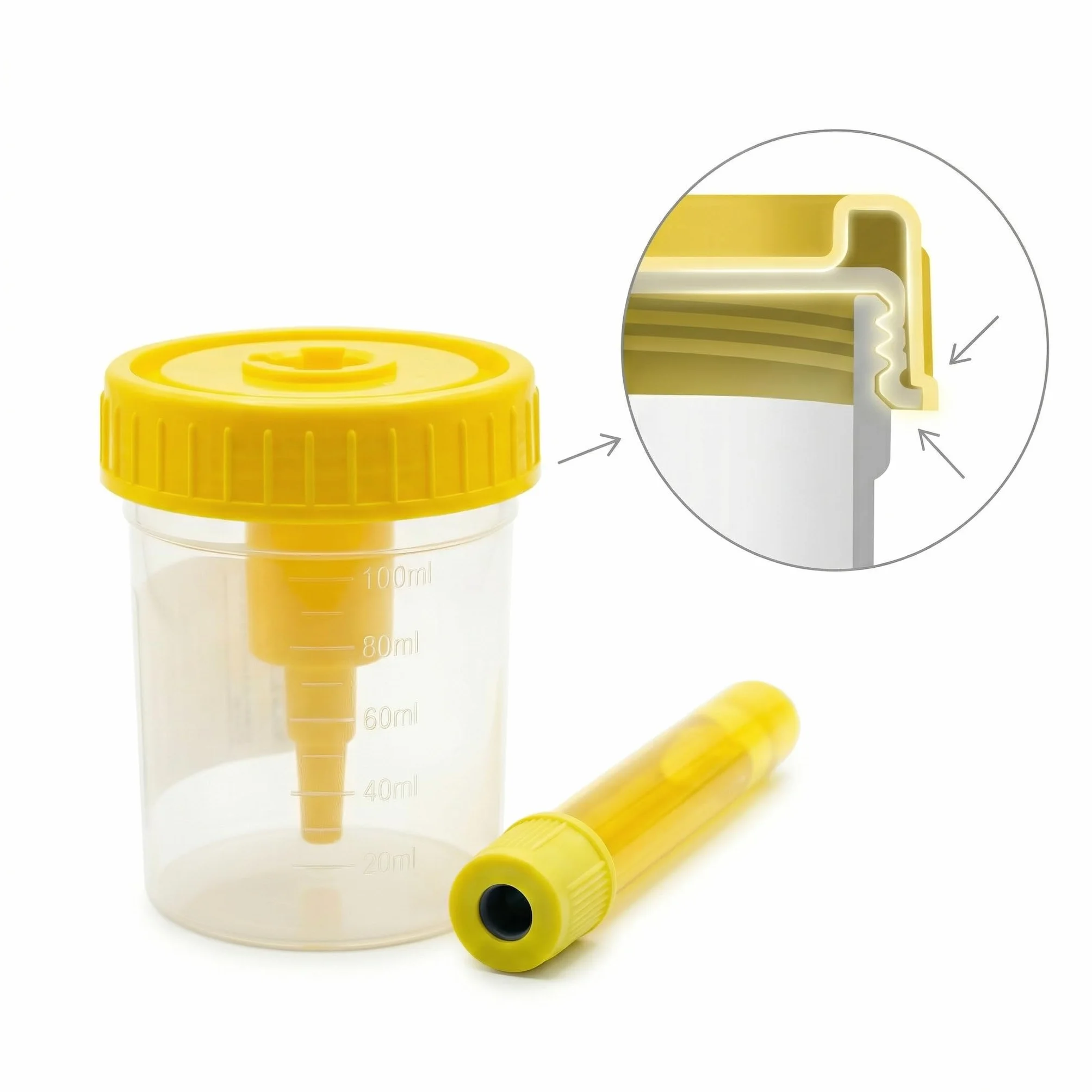 KMINA Kit de Recogida de Orina por Vacío (150 unidades), Contenedor de 100 ml con Graduación y Tubo de Vacío de 9 ml, Sistema Cerrado e Higiénico