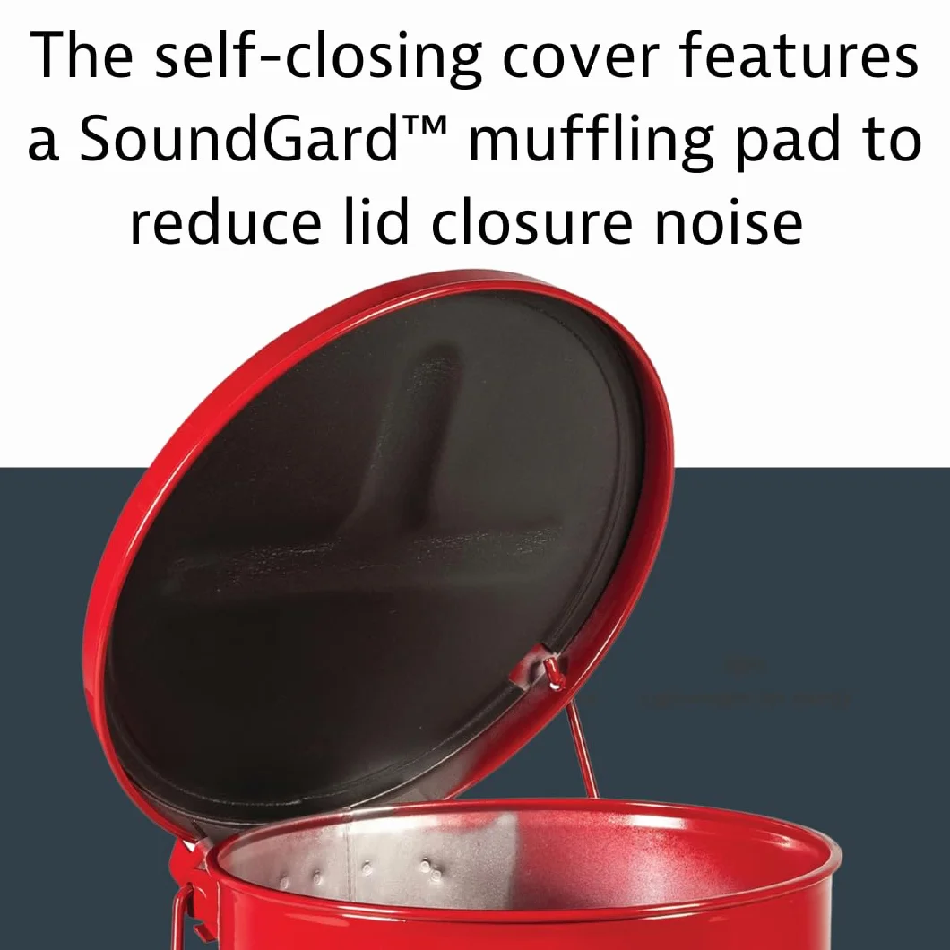 Justrite SoundGuard - Cubo de basura de acero con tapa con control de pie (38 L), color rojo