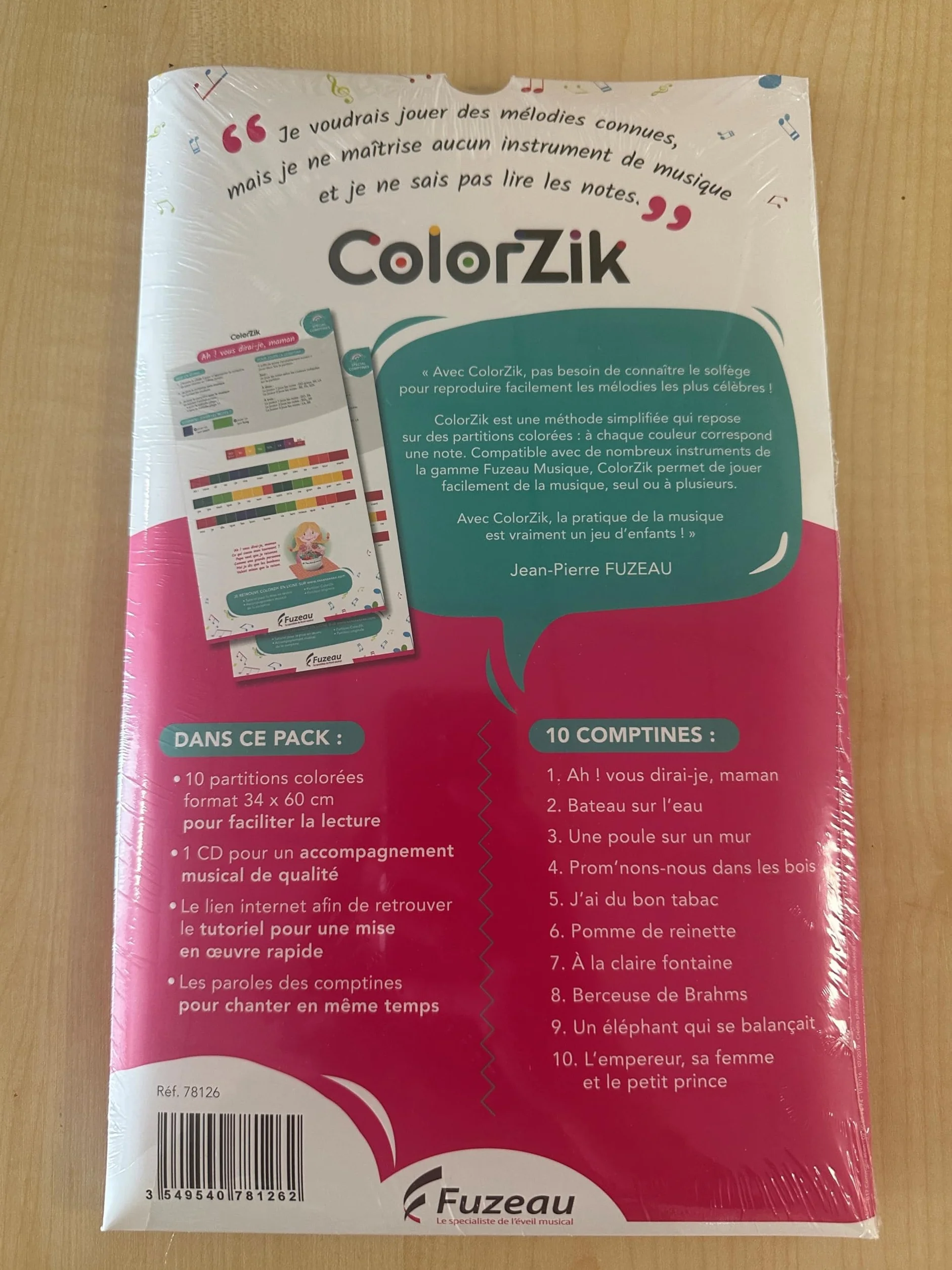 Fuzeau Folleto musical pedagógico CD de audio Colorzik Comptines 10 partituras codificadas en colores con letras Método para reproducir música sin solfeo a partir de 3 años