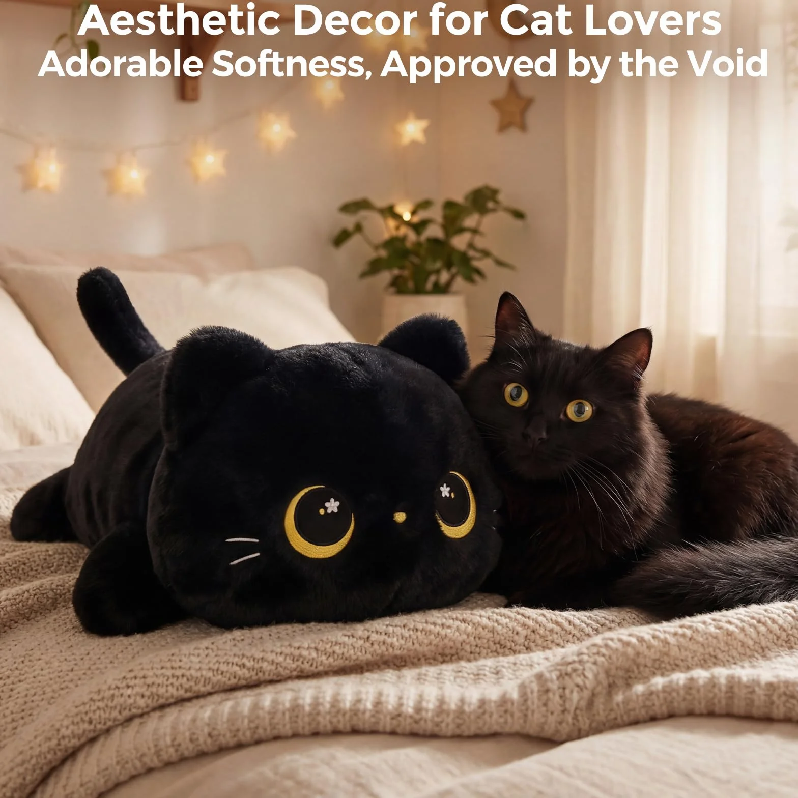 Mewaii Almohadas de Peluche Gato Negro Kawaii Cojines para Niños