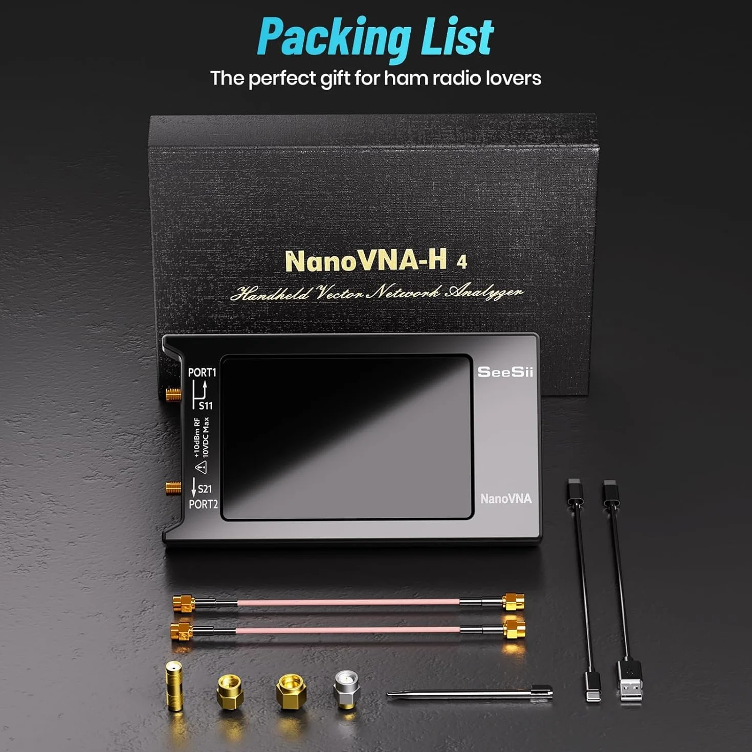 Seesii NanoVNA-H4 Analizador de Redes Vectorial - 4 Pulgadas Analizador de Antenas V4,4 9 kHz - 1,5 GHz HF VHF UHF con Pantalla Táctil para Parámetros S