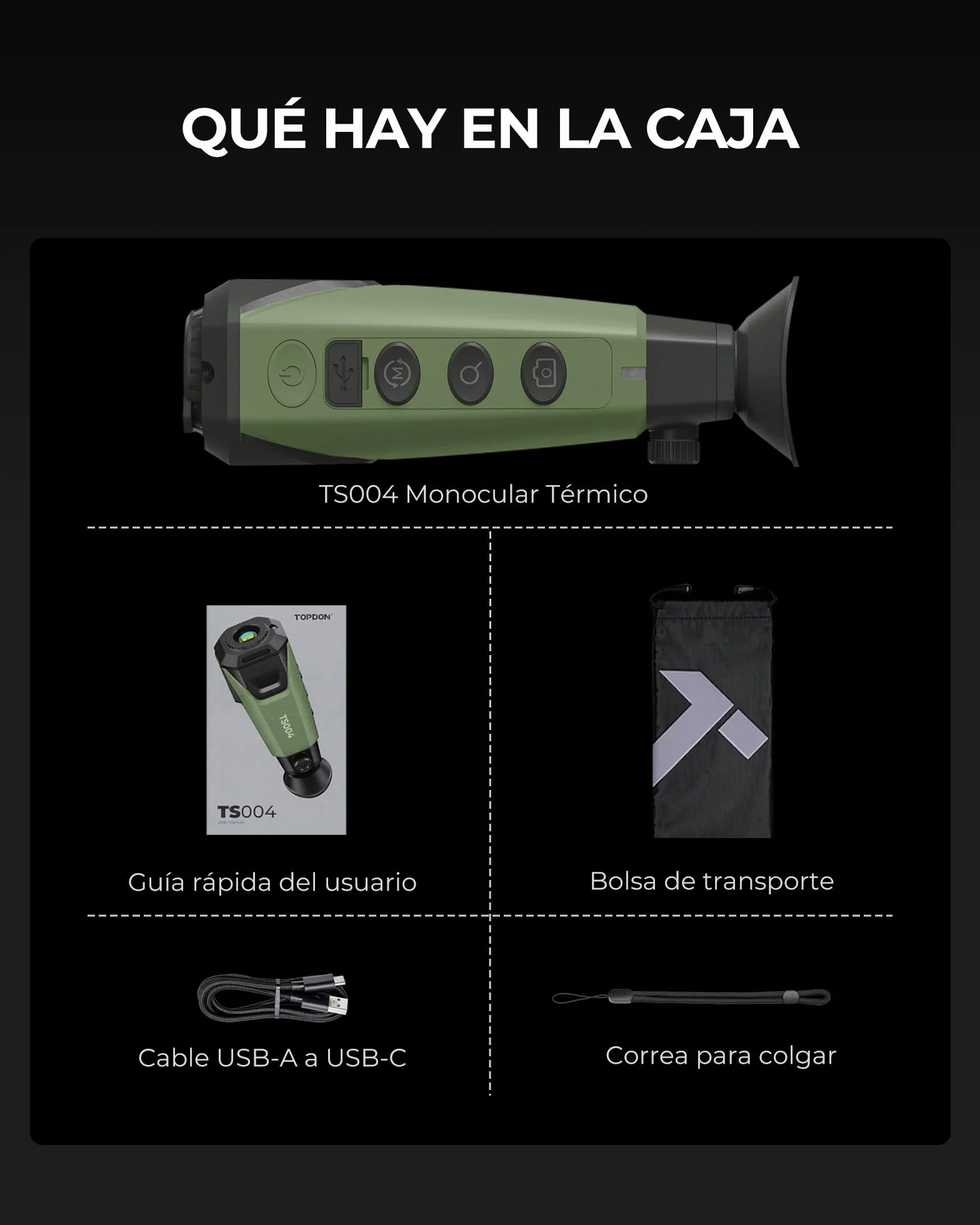 TOPDON TS004 Camara Termica, 320x240 IR 50Hz Termico Monocular, 410m Rango de Detección, 13mm Lente, Camara Termografica con 32GB Memoria, WiFi, Zoom 2-8X, para Caza y Observación de Fauna
