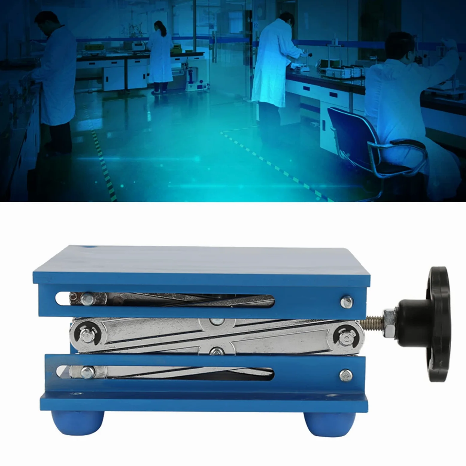 Soporte de plataforma de elevación de óxido de aluminio, estante de tijera para ajuste de altura de laboratorio, mesa de elevación ajustable resistente a la corrosión con plataforma de 150 x 150 mm