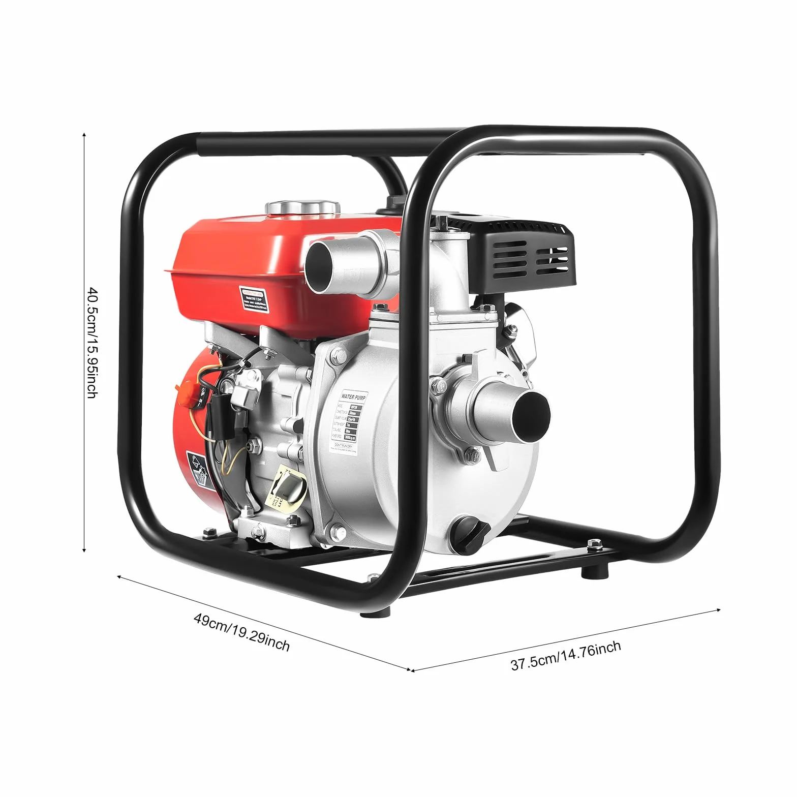Bomba de agua de gasolina de 7,5 CV, bomba de jardín, bomba de estanque, motor de 4 tiempos, cilindro único, 3600 rpm, 30 m, altura de extracción de 2 pulgadas, diámetro de entrada, volumen de