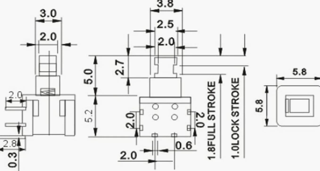 Interruptores de palanca, microinterruptor, botón del interruptor de encendido, interruptores de palanca, microinterruptor 100PCS Kft-5.8 5.8x5.8MM Lado de cierre táctil 6Pin Microinterruptor de inter