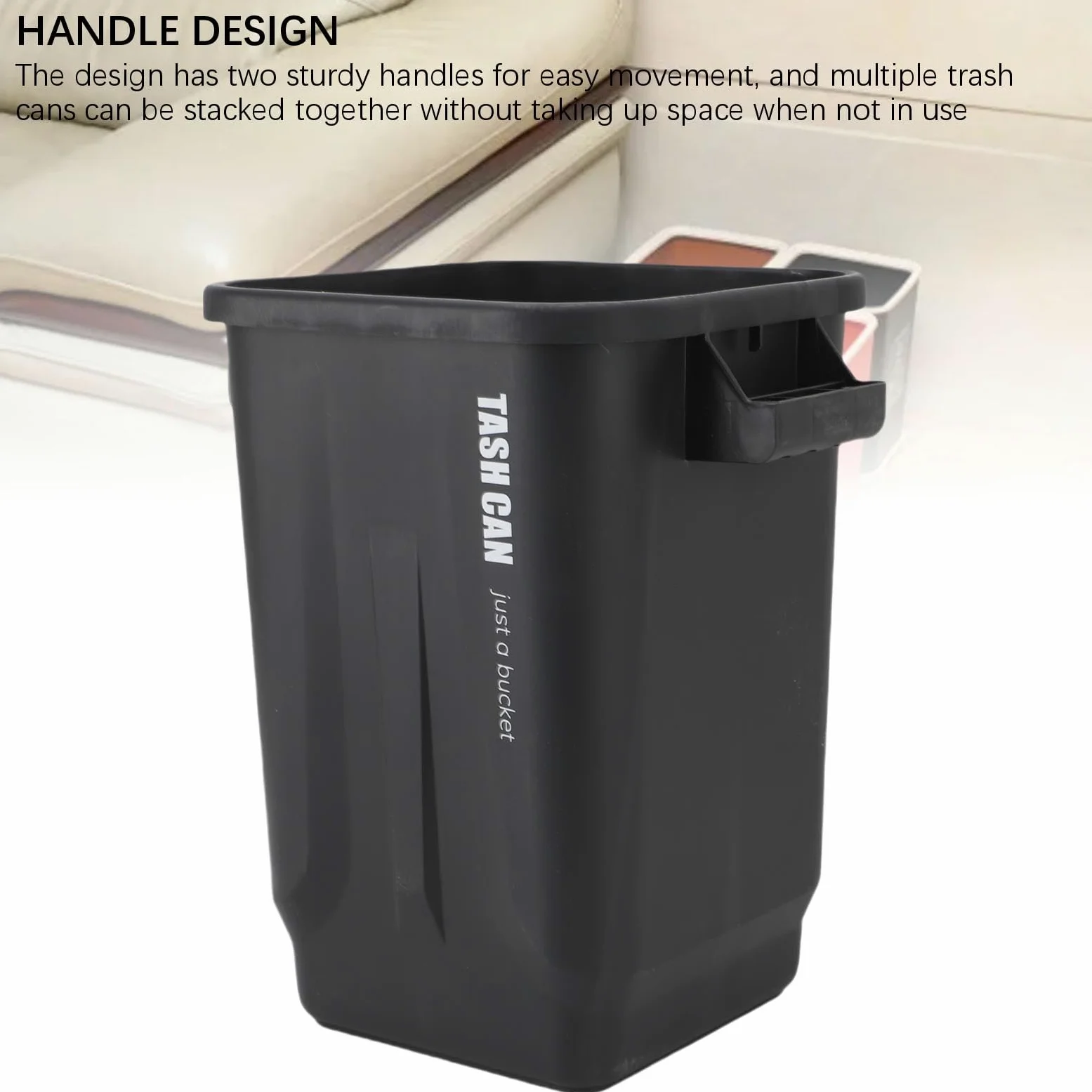 Cubo de Basura de Cocina, Cubo de Basura Compacto que Ahorra Espacio con Asas Resistentes y Diseño Apilable, para Baño, Oficina, Sala de Estar, RV (Negro)