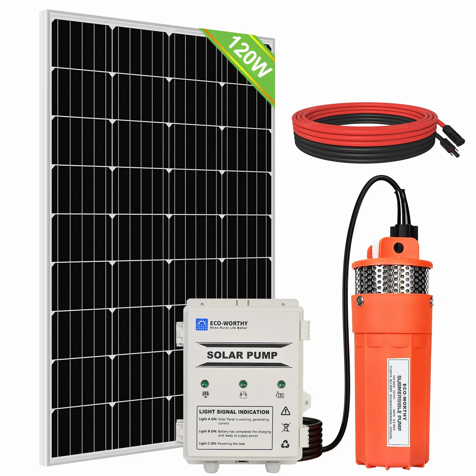 DCHOUSE Sistema de kit de bomba de agua solar, panel solar de 120 W + bomba de pozo sumergible de 12 V + caja de batería de 10 AH para riego-ENTREGA en 2 paquetes