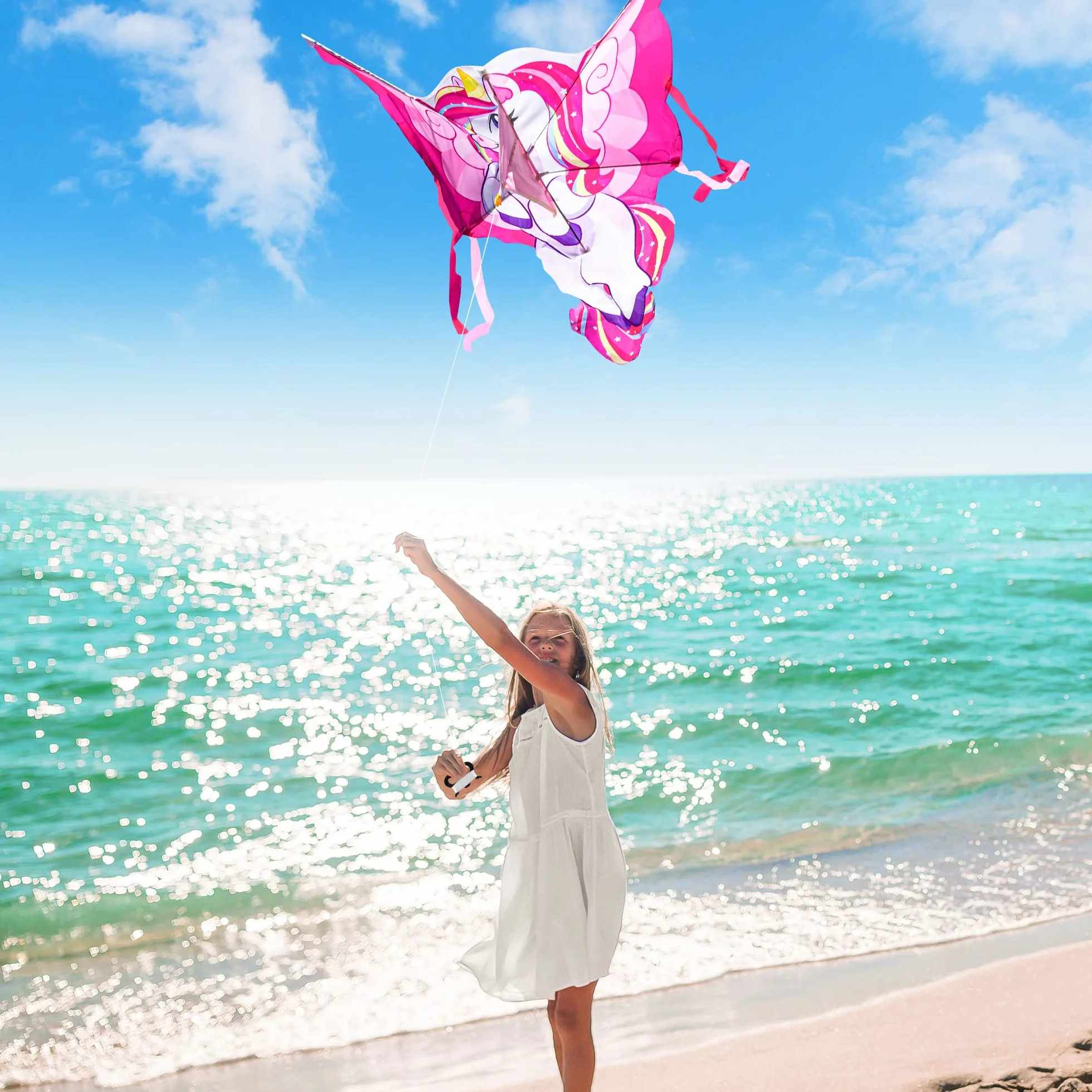 JOYIN Cometa de unicornio de 43.3 pulgadas para niños y adultos, cometa de playa grande