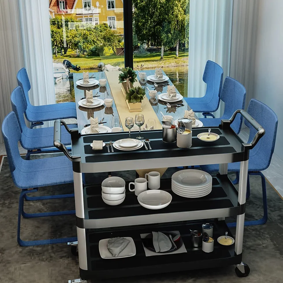 BPT Carrito de cocina con 3 estantes, capacidad de carga 250 kg, carrito de limpieza en el restaurante, hotel Schul cocina, carrito de servicio, carrito