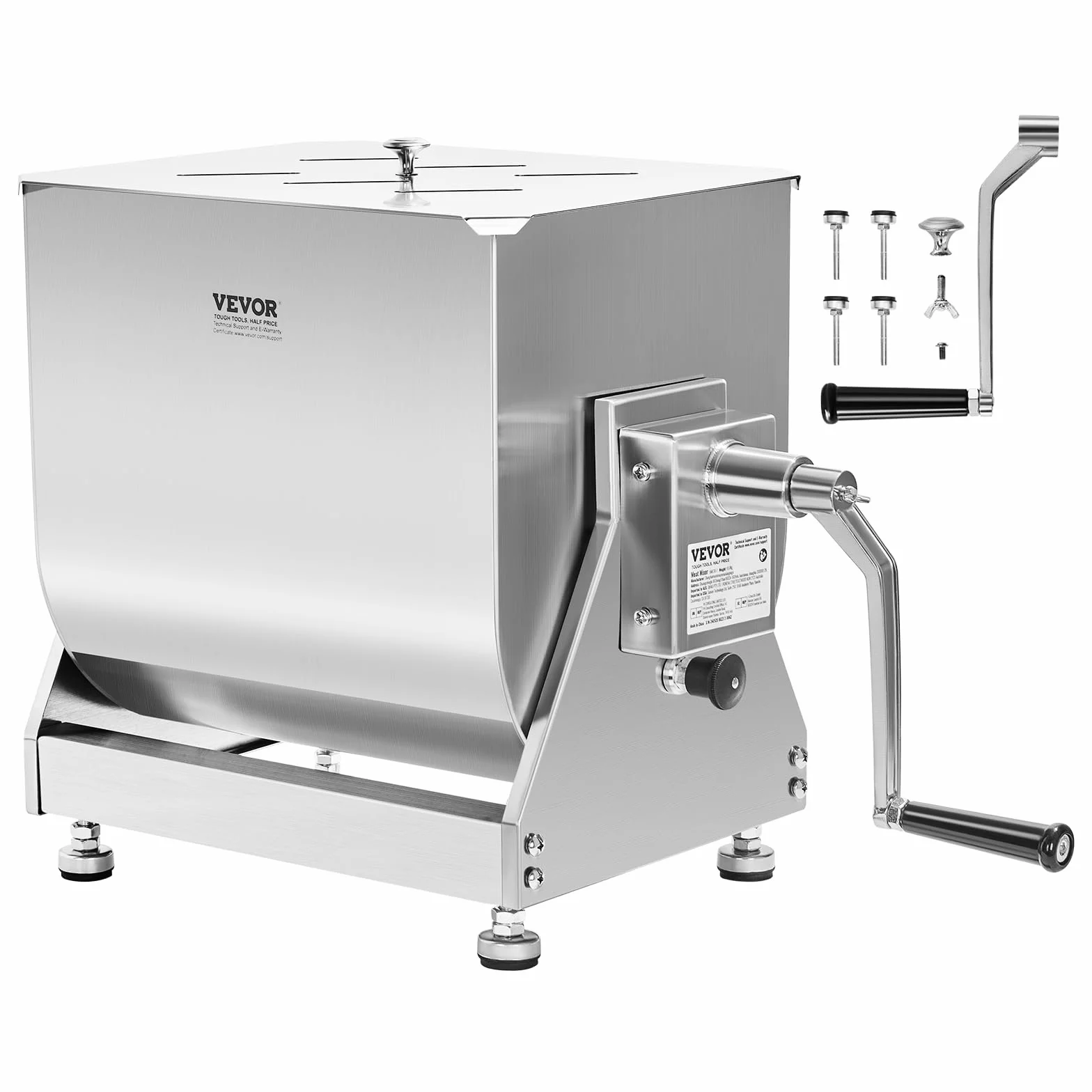 VEVOR Mezcladora de Carne Manual Tanque Basculante Equipo de Procesamiento de Carne Mezcla Máxima de 13,6 kg Mezcladora de Salchichas de Acero Inoxidable con Tapa, Manija, Reductor de Engranajes