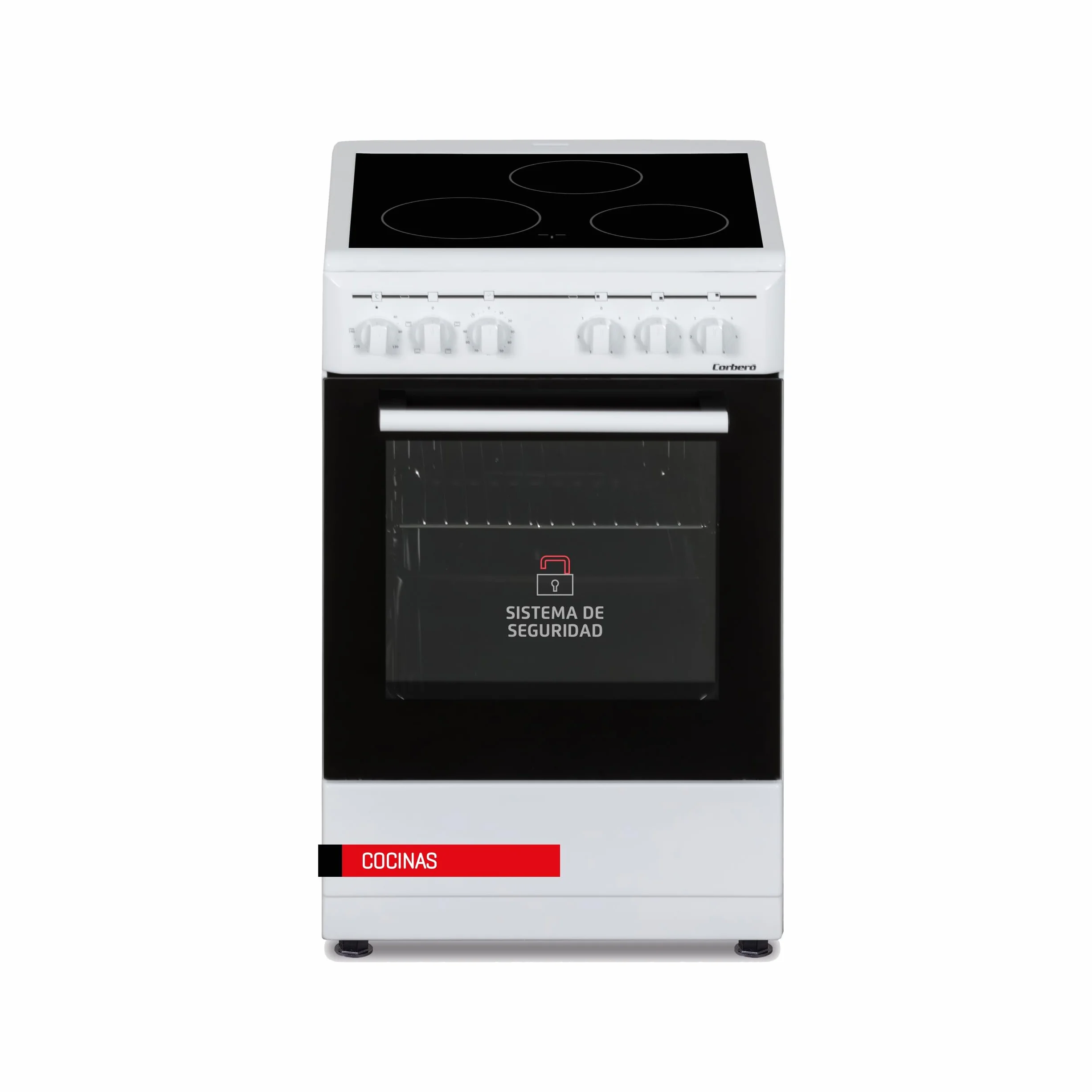 Corberó Cocina Eléctrica Vitrocerámica 3 Fuegos CCSF503VW Horno 48L Doble Puerta Cristal Blanco