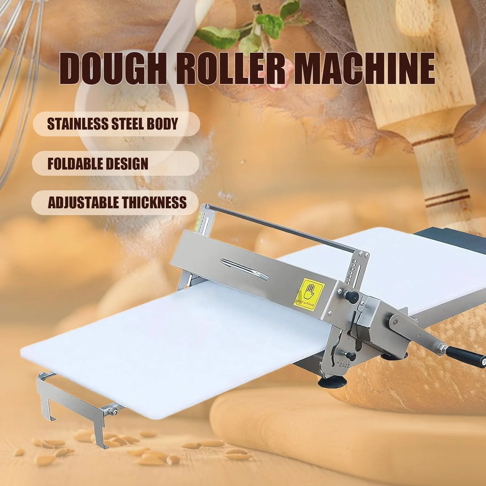 Laminadora de masa plegable, compacta, laminadora manual, grosor ajustable, máquina de masa de acero inoxidable, grosor ajustable de 0 a 25 mm (1 tabla de laminado) A300