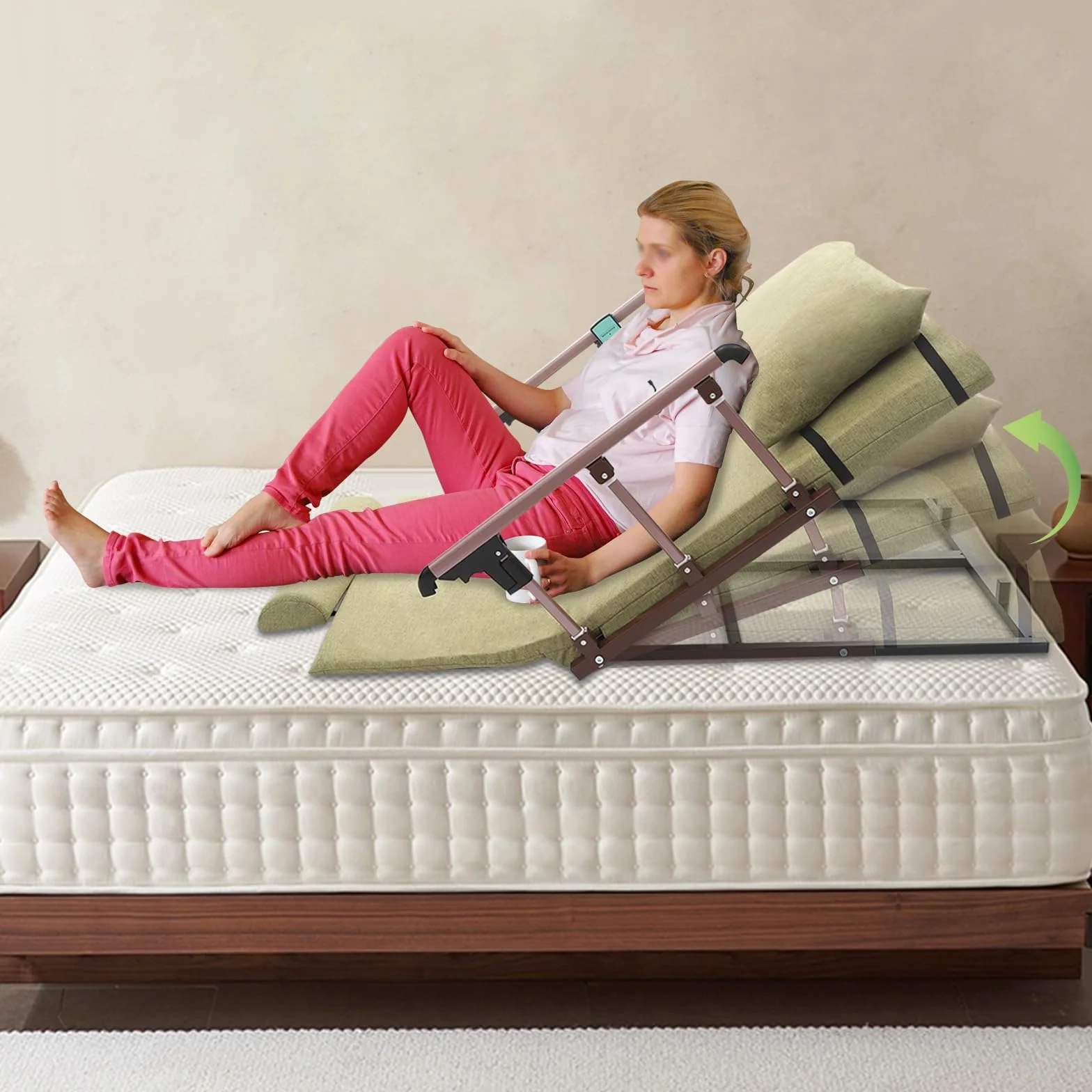 Respaldo eléctrico verde para cama elevadora, respaldo de elevación eléctrico, control remoto, para mujeres embarazadas, ancianos, 120 x 75 cm
