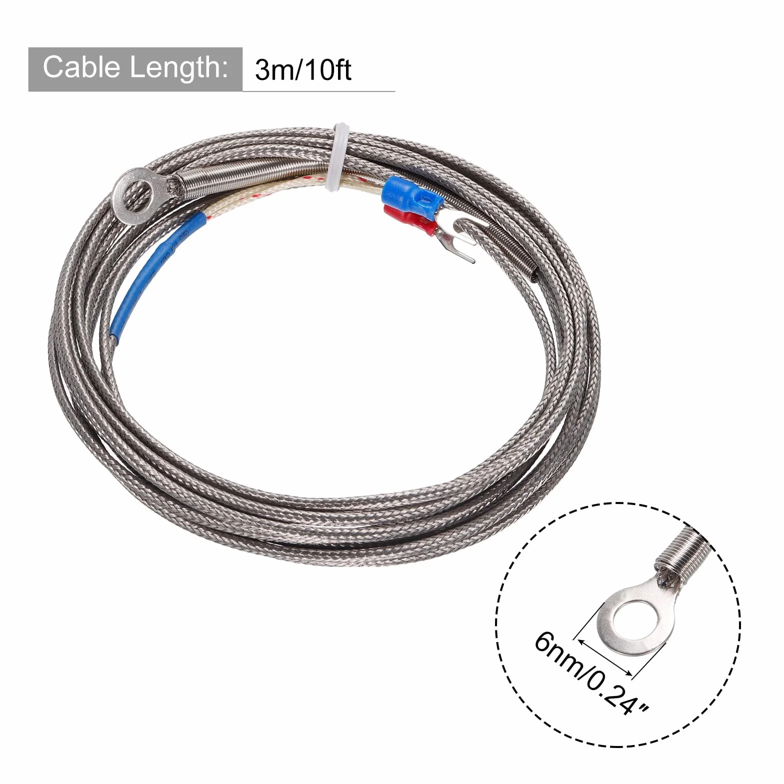 QUARKZMAN K Tipo Termopar Temperatura Sensor PT100 6mm Anillo Alta Temperatura Sonda 10 Pies Cable 0 a 600°C Inoxidable Acero