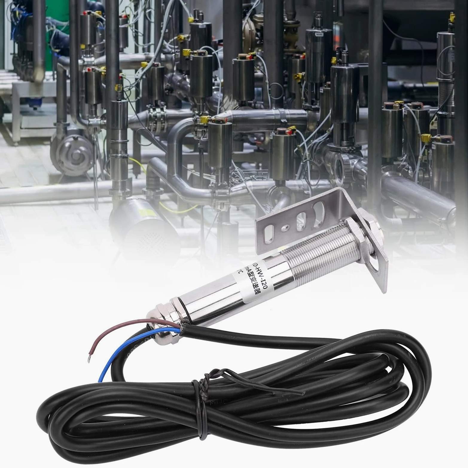 Fabater Sensor de Temperatura Infrarrojo sin Contacto Transmisor de 4-20 MA 0-600 ℃ 10-30 VCC M18 Carcasa Metálica Roscada Soporte de Acero Inoxidable para Agua Aceite Químico Goma Temperatura del
