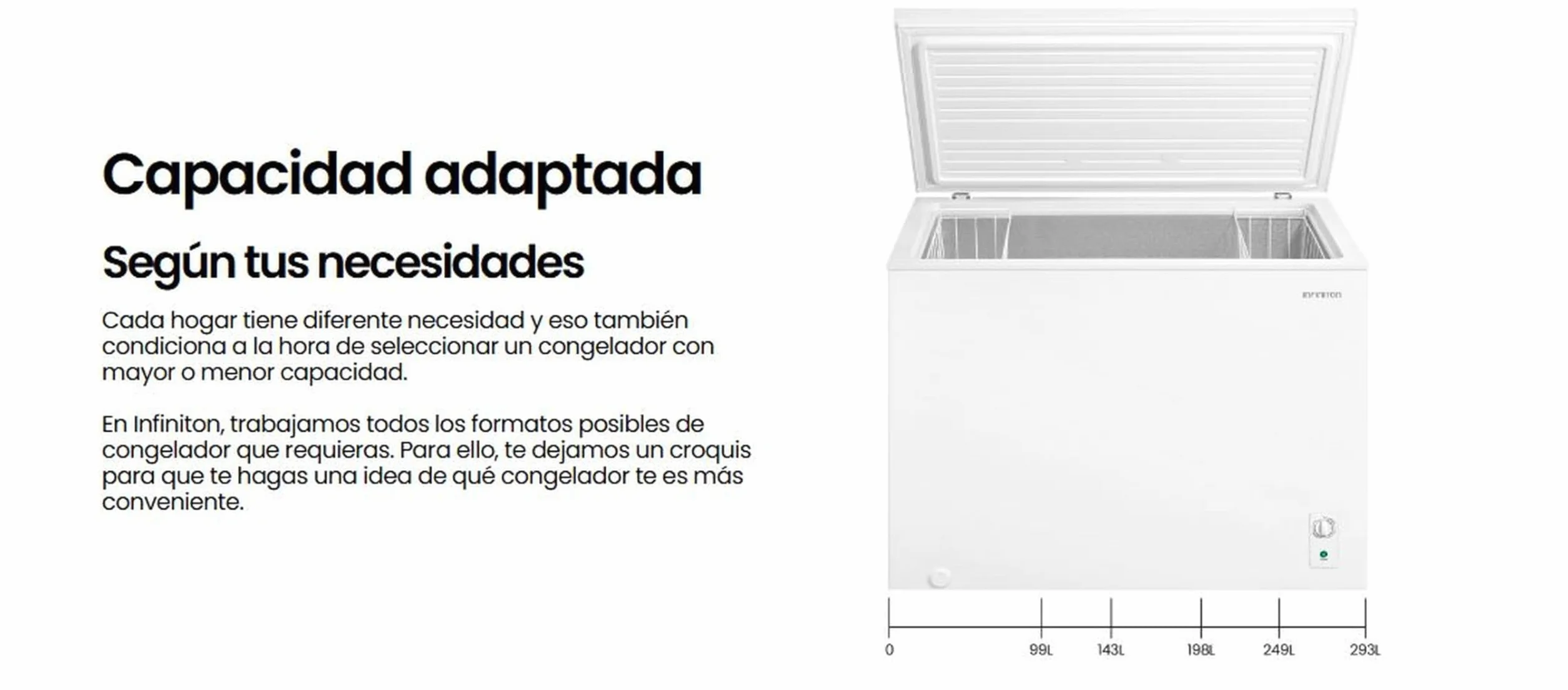 INFINITON Arcon Congelador CH-30H85BEH 293L FAST FREEZING STAND BY Blanco Compresor Silent design