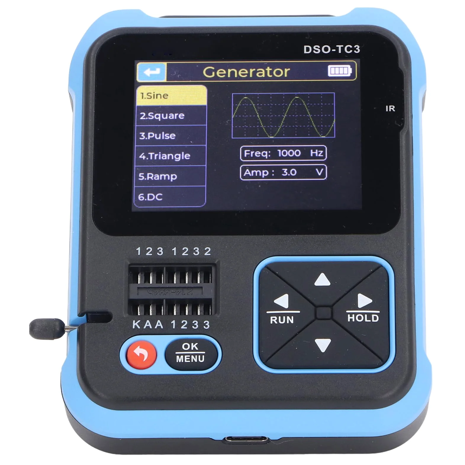 Duokon Osciloscopio DSO TC3, Osciloscopio Portátil 3 en 1, Probador de Componentes Digitales ABS y Generador de Funciones, 500 KHz 10 S, para Estudiantes Ingenieros Reparación de Laboratorio