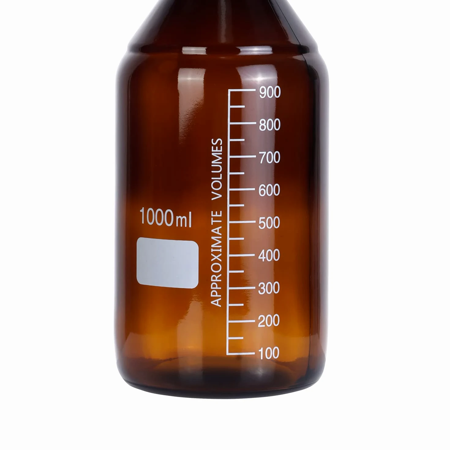 Moonetto Paquete de 4 botellas de vidrio de borosilicato ámbar de 1000 ml de reactivo de laboratorio/botella de almacenamiento con tapón de rosca naranja GL45