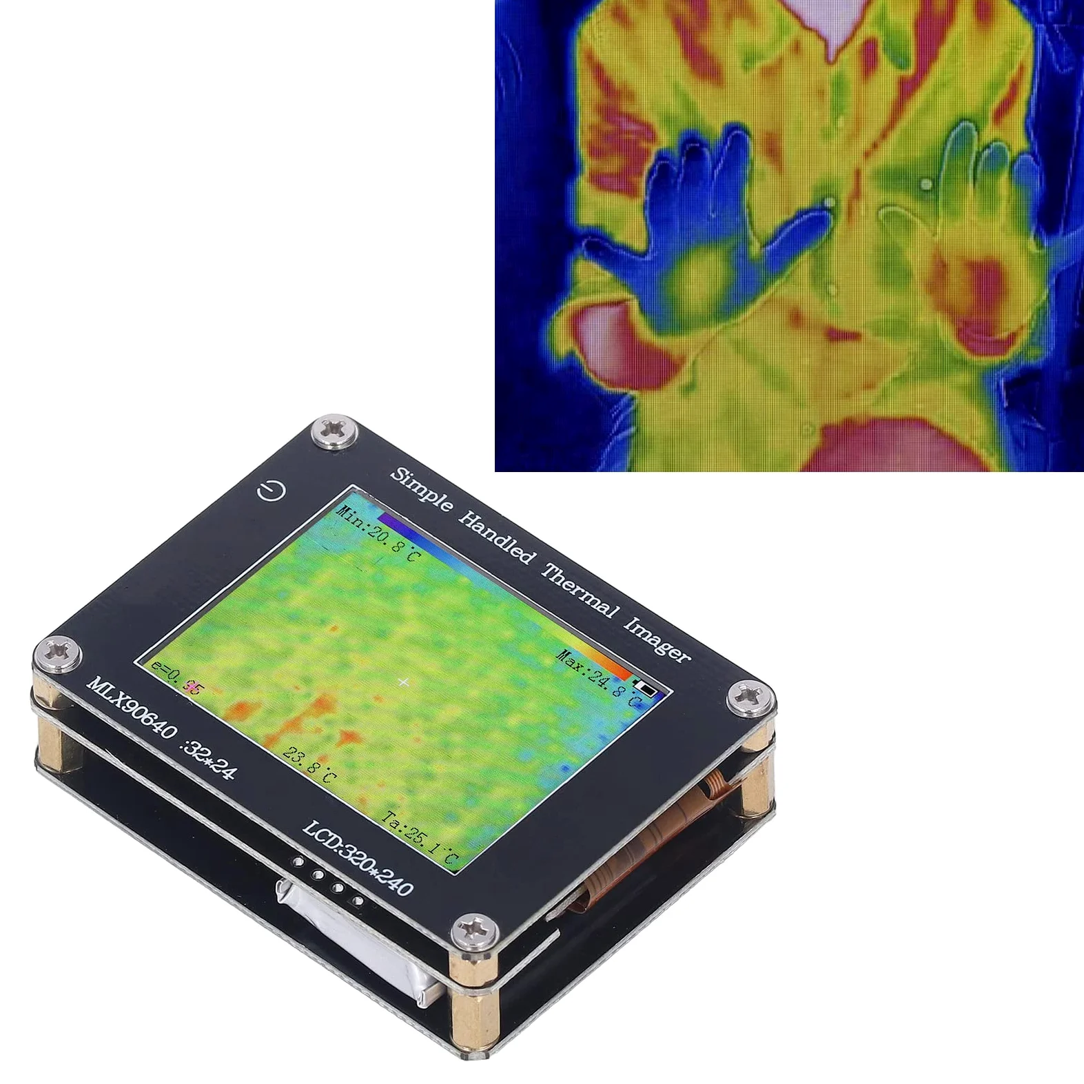 Cámara de Imágenes Térmica Infrarroja Portátil,Pantalla LCD de 2 Pulgadas 320 * 240,Rango Medición -40℃ 300℃,Baterí 4H,Carga USB C,Almacena 100 Imágenes,Para Medición