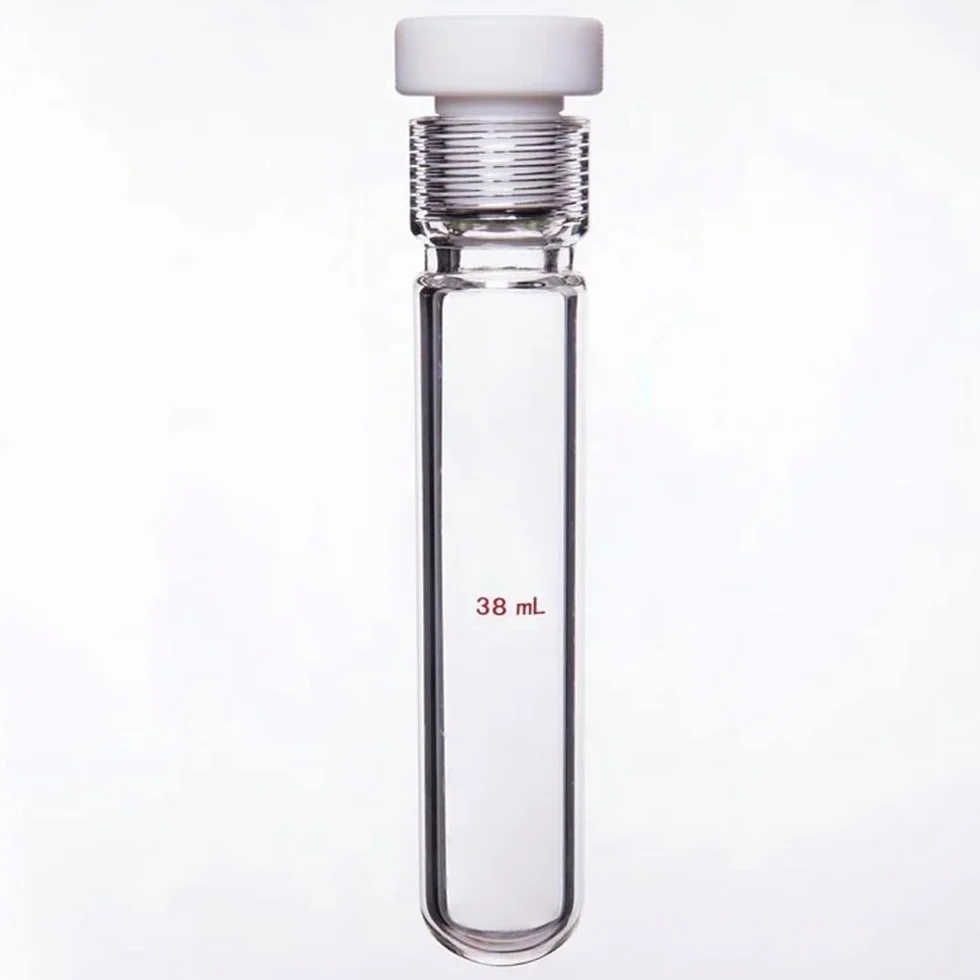 Cristalería de Laboratorio Recipiente a presión de pared gruesa con tapón de rosca interna de PTFE de pared gruesa P16(120mL-P160006)